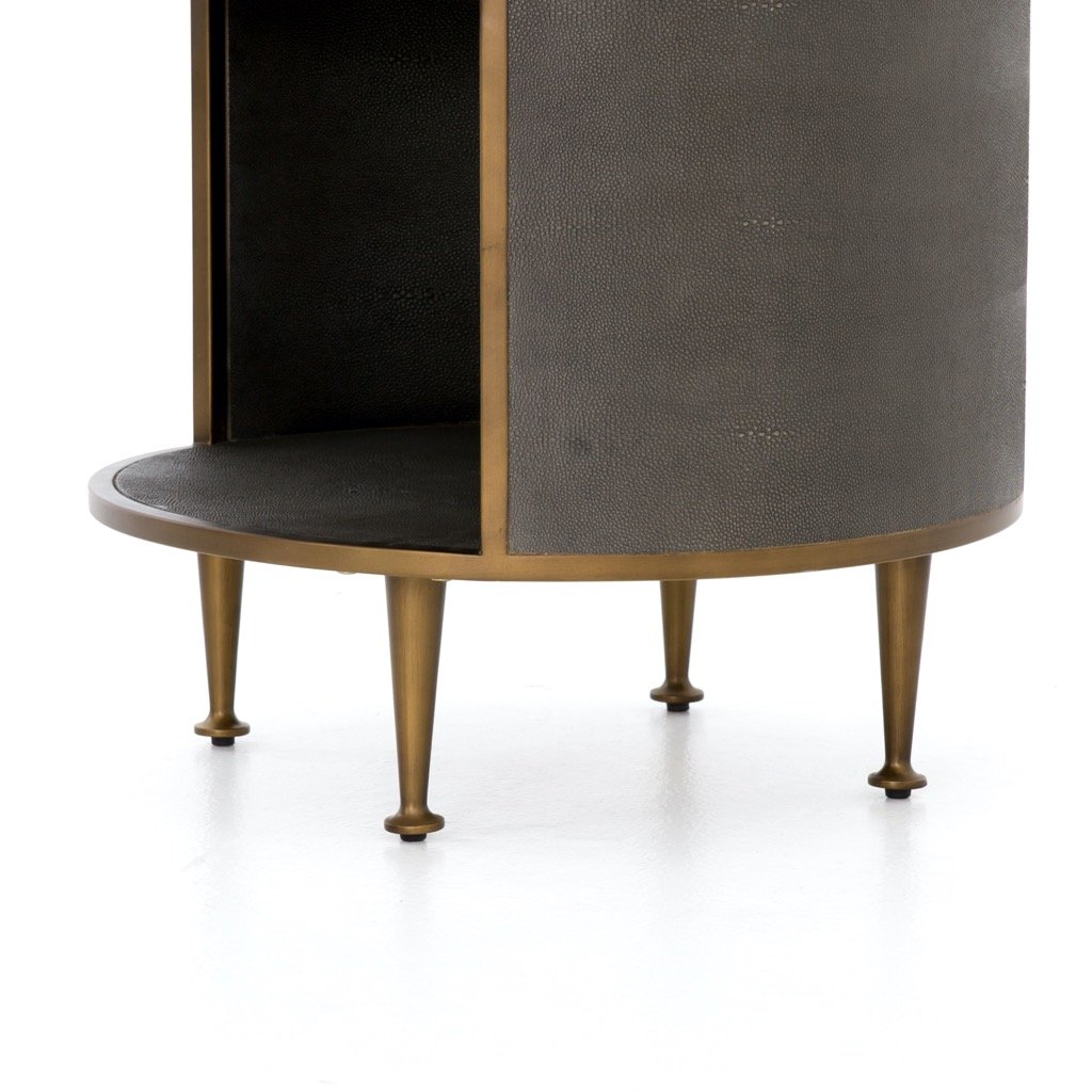 Shagreen Round Nightstand - Grey Side Table for Bedroom, Living Room & Office - Modern & Stylish Home Decor