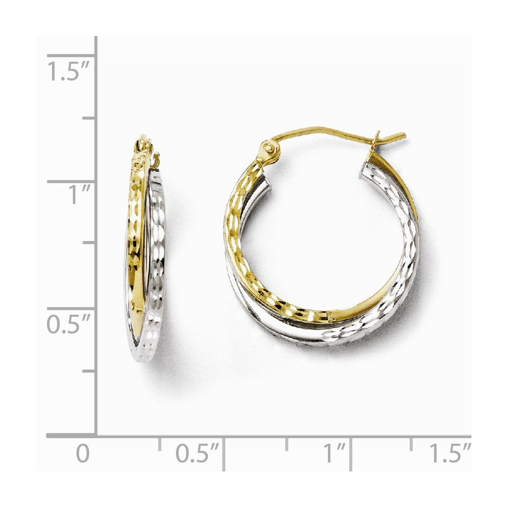 10K Two-Tone Gold Textured Hinged Hoop Earrings for Women - Elegant Dangle Ear Jewelry for Party, Wedding & Everyday Wear