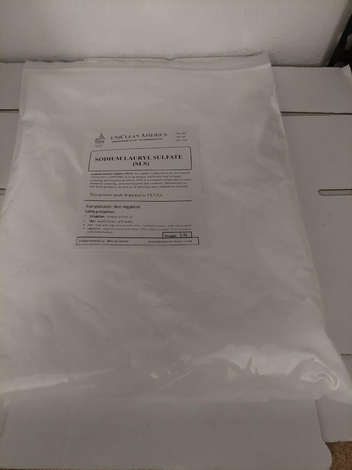 **SLS Powder (Sodium Lauryl Sulfate) - 5 lb High-Quality Cleaning Surfactant Powder - Made in USA - Ideal for Detergents, Shampoos & Industrial Cleaning**