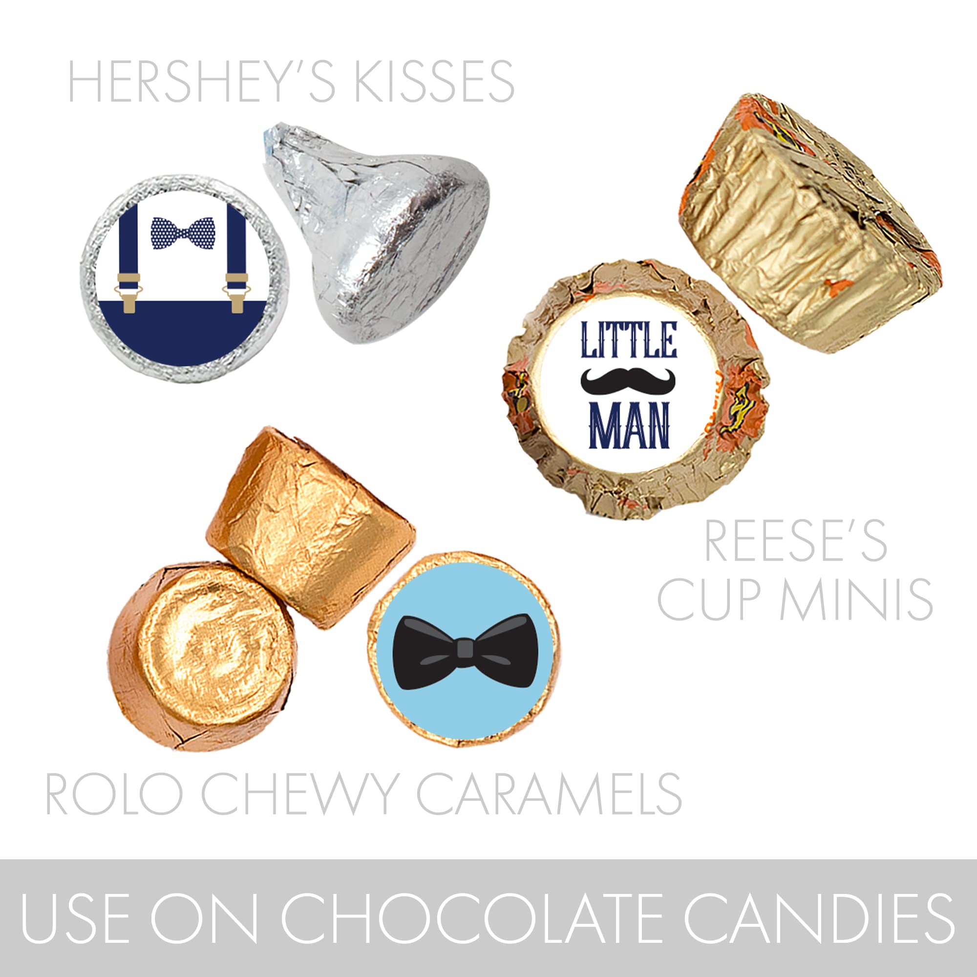 Little Man Baby Shower Favor Stickers - 180 'It's a Boy' Chocolate Kisses Party Labels for Baby Shower Decorations, Gender Reveal & Candy Favors