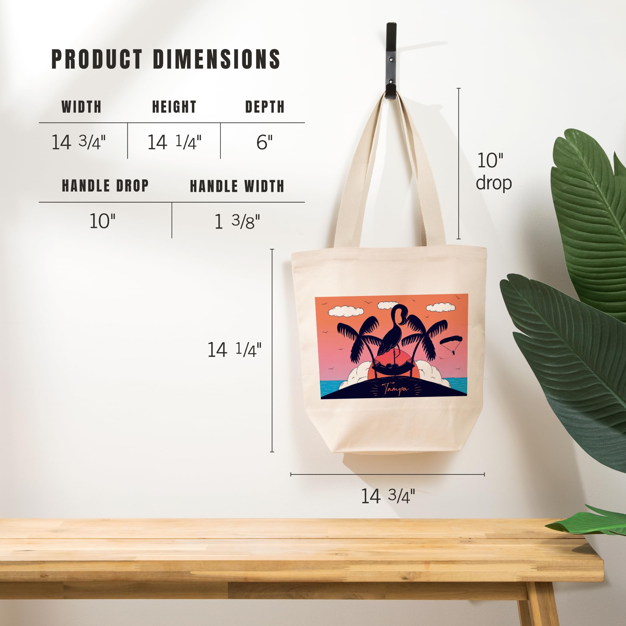 Lantern Press Tampa Florida Flamingo Island Beach Scene Tote Bag - 100% Cotton Canvas Reusable Shopping Bag for Beach, Groceries & Everyday Use