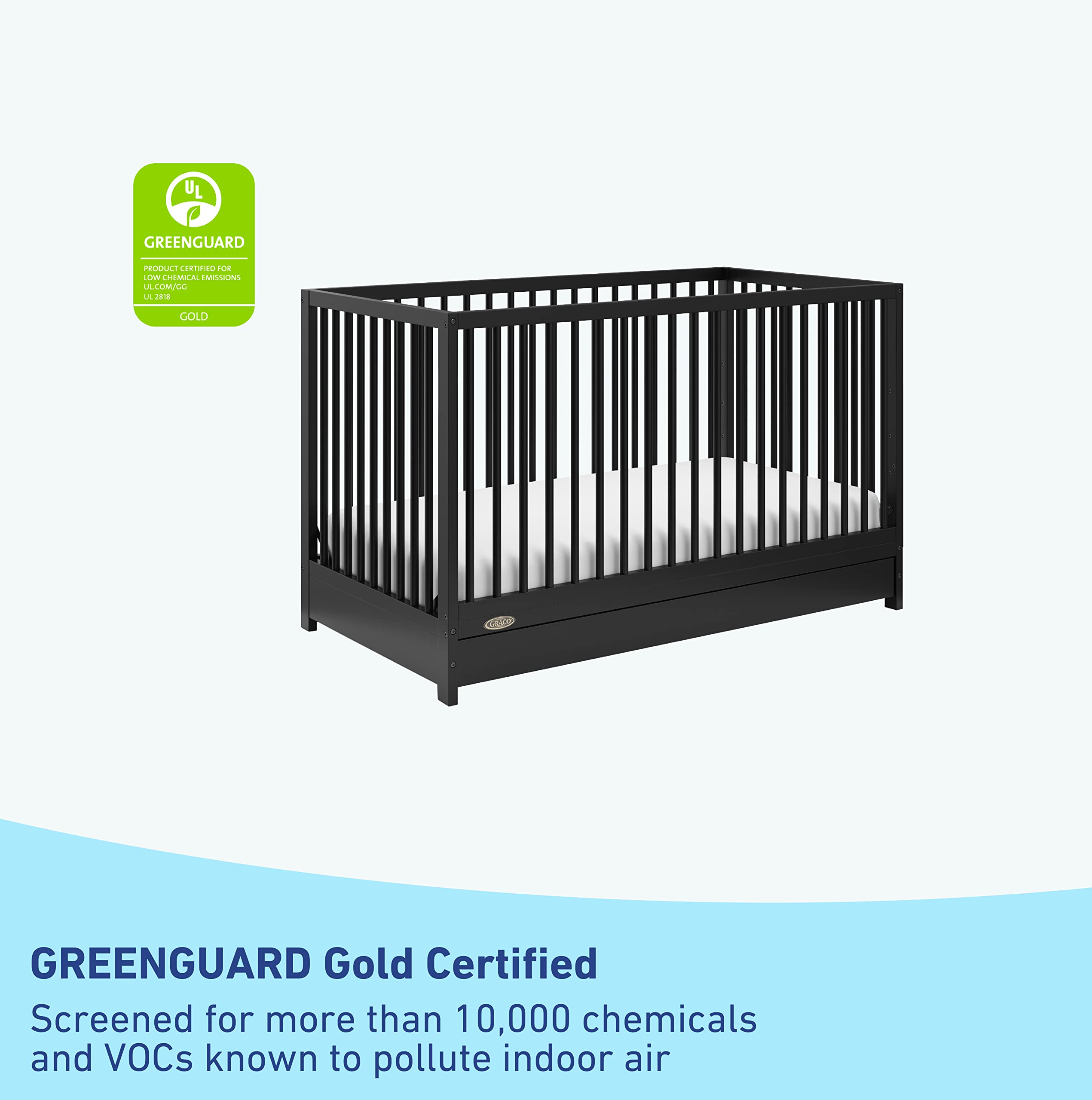 Graco Teddi 5-in-1 Convertible Crib with Storage Drawer (Black) – GREENGUARD Gold Certified, Converts to Toddler Bed/Daybed/Full Bed, Safe Nursery Furniture for Baby & Kids Room | Perfect for Small Spaces & Growing Families