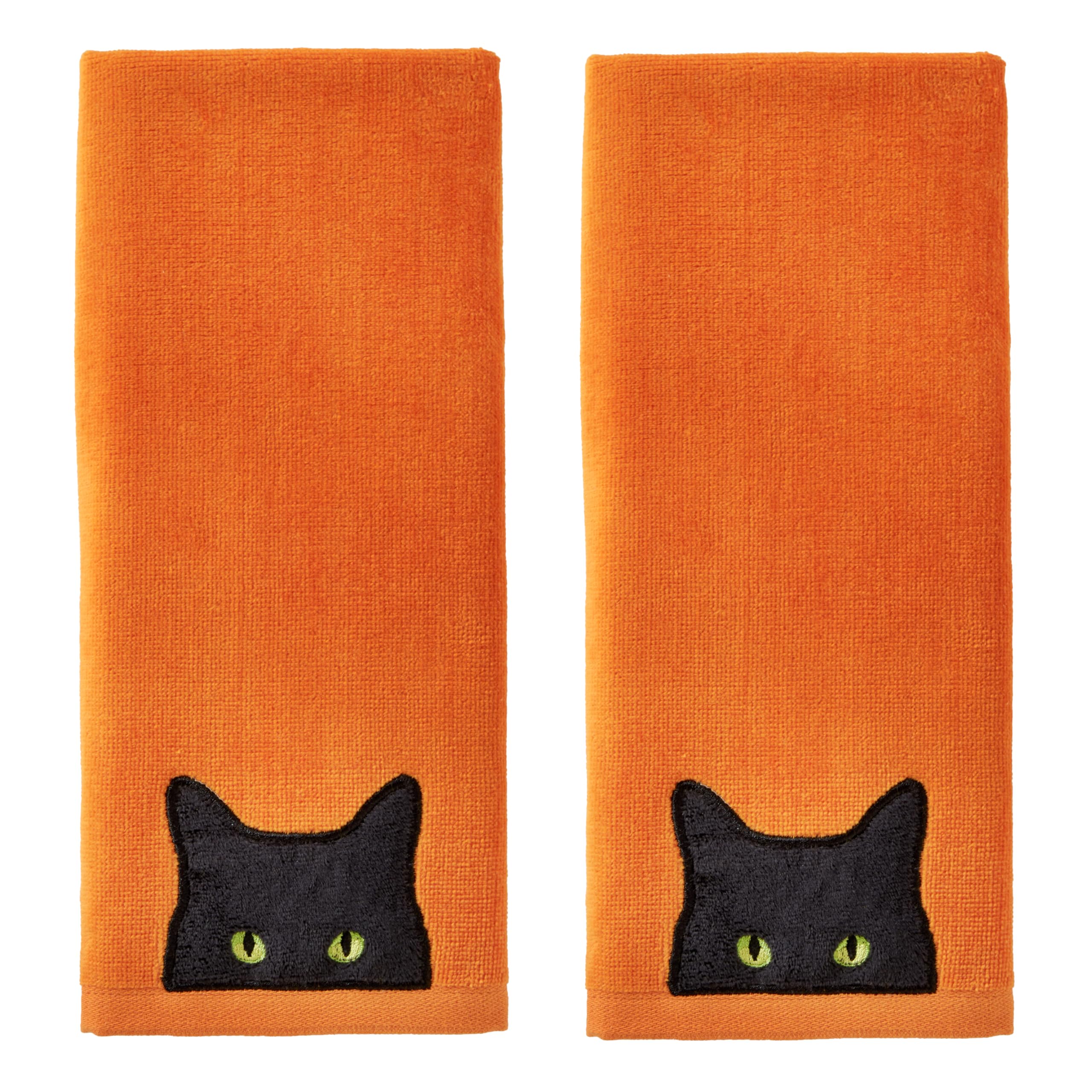 SKL Home Halloween Shadows Eyes Hand Towel 2-Piece Set - Orange Halloween Decor Kitchen & Bath Towels for Spooky Decor, Bar Accessories & Gift Ideas