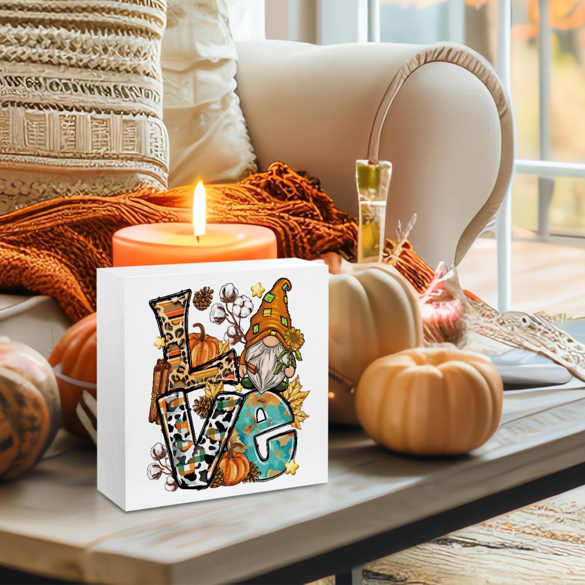 Fall Gnome Decorations for Home - Western Wood Box Sign with Sunflower Gnome, Farmhouse Office & Bedroom Decor - Perfect for Autumn Thanksgiving & Seasonal Home Styling