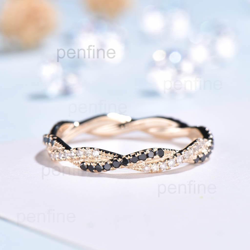 Elegant Petite Twisted Vine Eternity Band with Black Diamonds - Perfect for Wedding, Engagement, Anniversary & Special Occasions