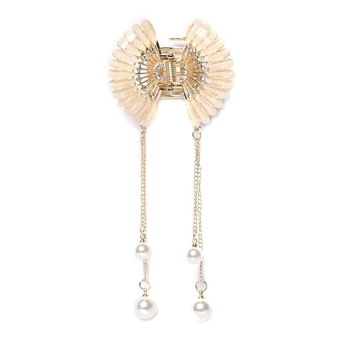 1 Pcs Butterfly Hair Claw Clips with Charms & Pearls - Elegant Metal Hair Accessories for Women & Girls - Perfect for Parties, Weddings & Everyday Styling