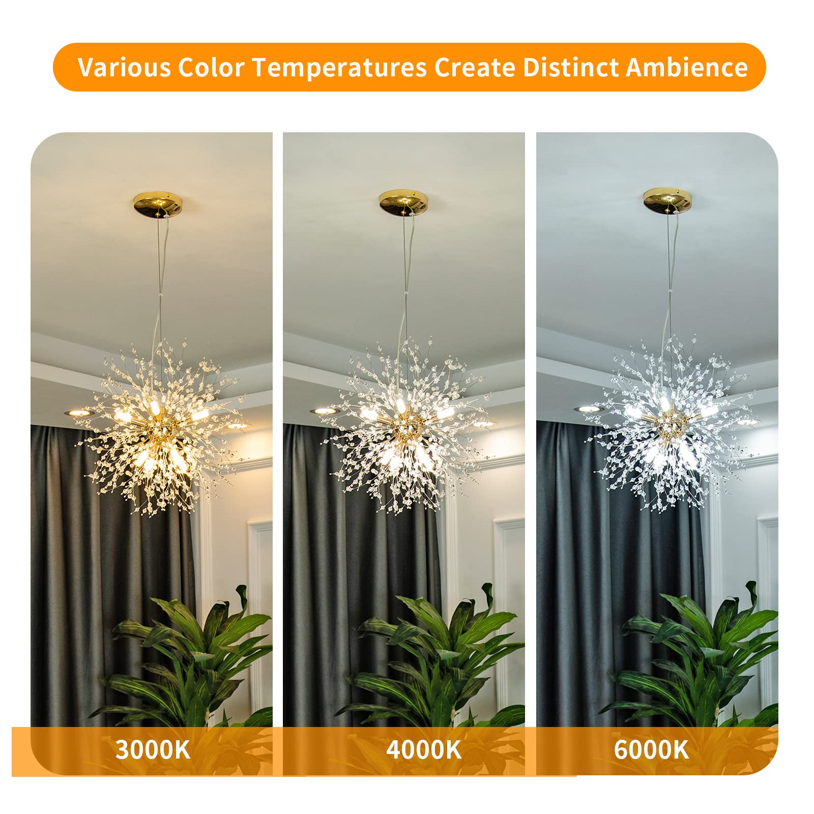 Modern Crystal Chandelier Firework - 8-Light Gold Dandelion Sputnik Ceiling Light Fixture for Bedroom, Living Room, Dining Room, Kitchen Island & Hallway - Elegant Lighting for Home Decor & Special Occasions