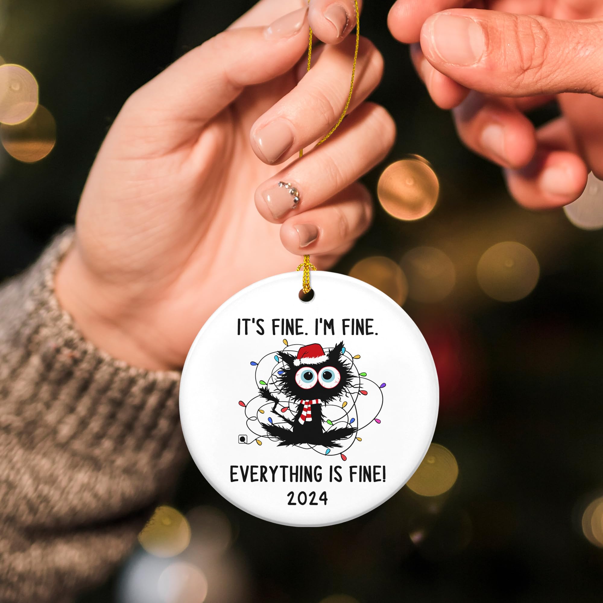 Funny Cat Christmas Ornaments 2024 - Ceramic Black Cat Decor for Cat Lovers | Unique Birthday & Holiday Gifts for Women & Men | Perfect for Tree Decorations, Stocking Stuffers & Cat-Themed Parties