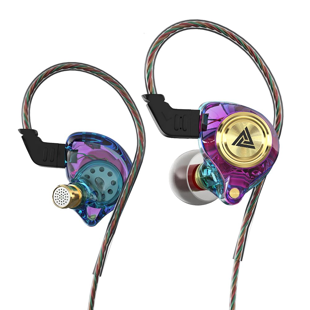 Premium Wired Earbuds with Microphone - Heavy Bass & Zero Latency IEM Headphones for Audiophiles - 3.5mm Jack Earphones (Transparent Black/Gold) - Perfect for Gaming, Music, Calls & Workouts - CABLEDUCK QKZ