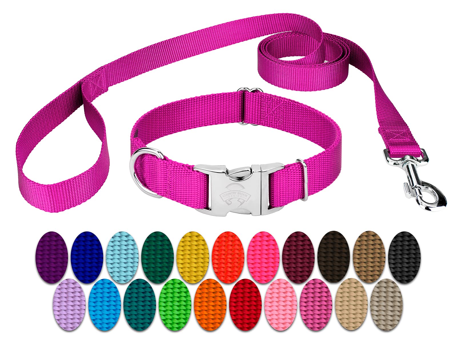 Premium Nylon Dog Collar & Leash Set for Small, Medium & Large Dogs - 30+ Vibrant Colors (3/4