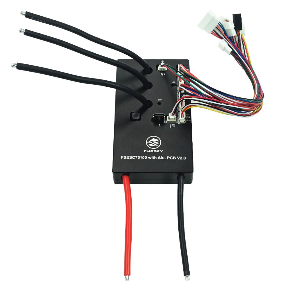 FLIPSKY 75100 V2.0 VESC-Based Speed Controller for Electric Skateboard, Scooter & Ebike - Aluminum PCB with Power Switch (103x58x18.5mm, Black) - Perfect for DIY Electric Vehicle Upgrades & High-Performance Motor Control