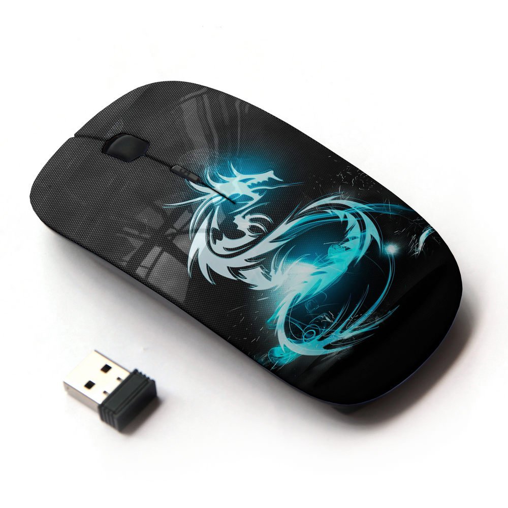 2.4G Wireless Optical Mouse with Blue Shine Tribal Dragon Design - Perfect for Gaming, Office & Home Use