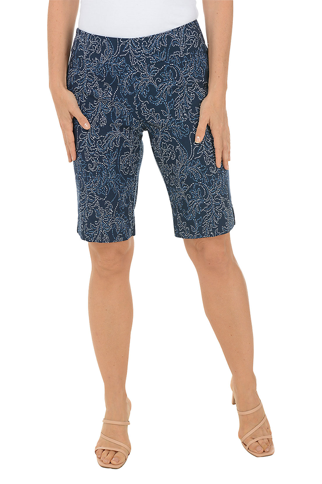 Riviera Flourish Pull-On Bermuda Shorts for Women - Comfortable Stretch Waist Casual Summer Shorts - Perfect for Beach, Vacation, and Everyday Wear