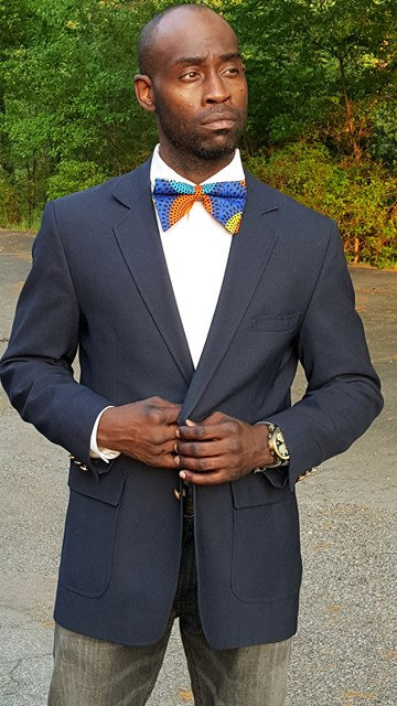 Stylish African Print Bow Tie - Blue, Orange & Yellow Patterns | Perfect for Weddings, Parties & Special Events | DP3828BT
