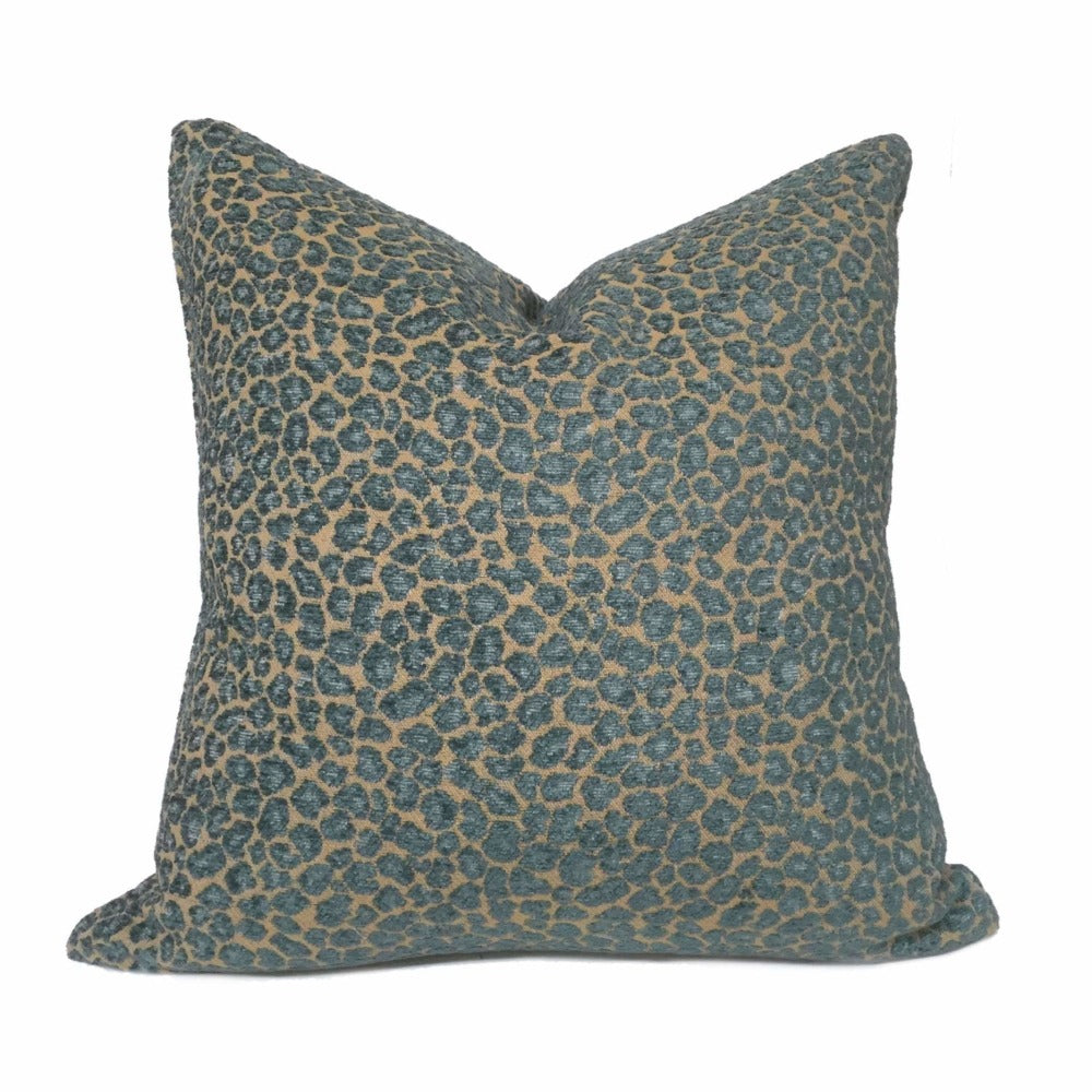Niobe Teal & Tan Brown Chenille Leopard Spots Pillow Cover - Soft Decorative Throw Pillow Case for Sofa, Bed, Couch - Home Decor Accent for Living Room, Bedroom, Nursery