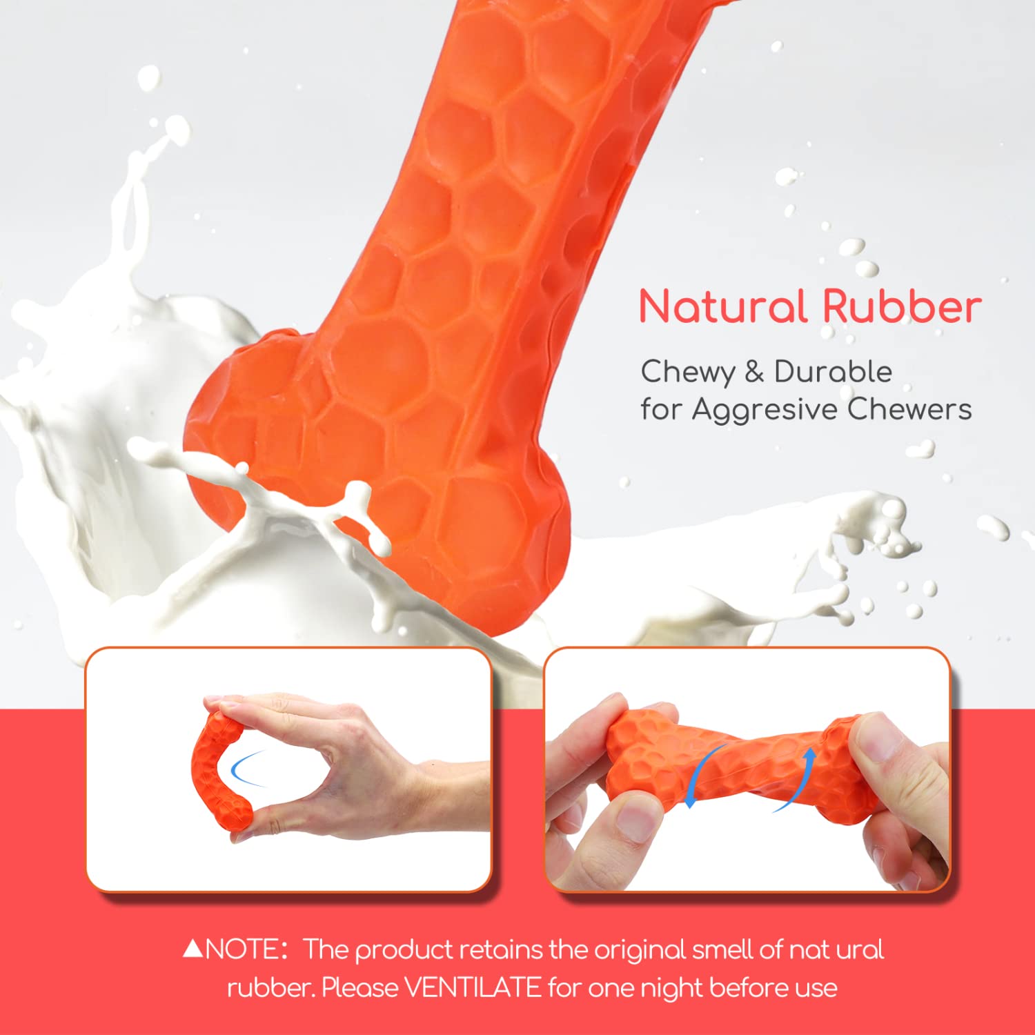 Durable Natural Rubber Dog Chew Toy for Puppies - Safe Teething Bone for Small Dogs & Puppies, 3.7 x 1.7 x 1 Inches, Orange - Perfect for Teething Relief, Dental Health & Playtime Indoors/Outdoors
