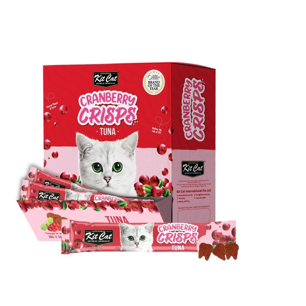 Kit Cat Cranberry Crisps 20g - Natural Cat Treats with Real Chicken, Beef, Lamb, Salmon, Seafood & Tuna - Grain-Free & Healthy Snacks for Cats - Perfect for Training, Rewards & Bonding with Your Feline Friend