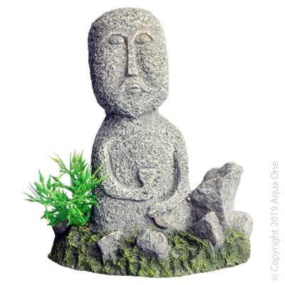 Aqua One Stone Face Man Rock Garden Statue - 10.5 x 7.5 x 12.5cm Decorative Outdoor Sculpture for Zen Garden, Yard & Patio Decor