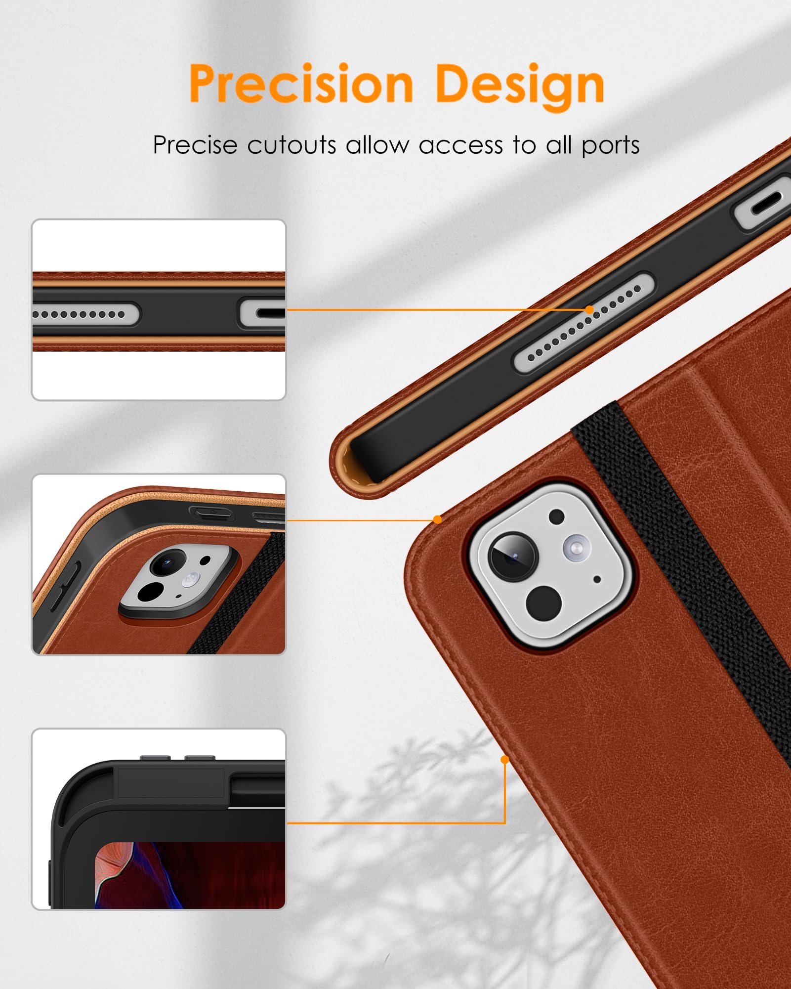 DTTO Premium Leather iPad Pro 13 inch Case (M4 2024 Model) - Business Folio Stand Cover with Apple Pencil Holder, Auto Wake/Sleep, Multiple Viewing Angles, Built-in Hand Strap & Storage Pocket - Perfect for Office Work, Travel & Home Use (Brown)