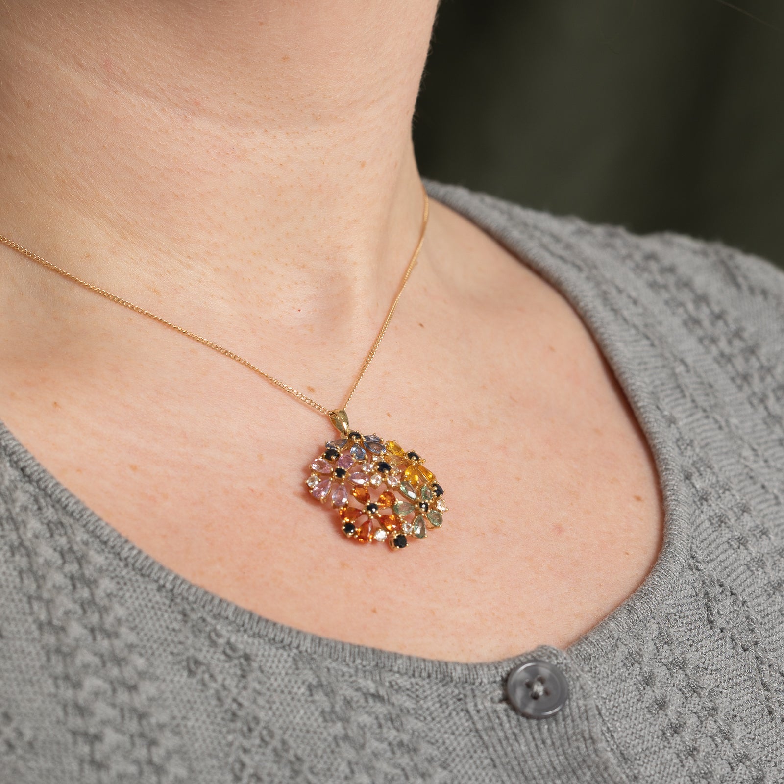 6.75ctw Multi-Colored Sapphire Floral Pendant Necklace - Elegant Jewelry Gift for Women, Perfect for Weddings & Special Occasions