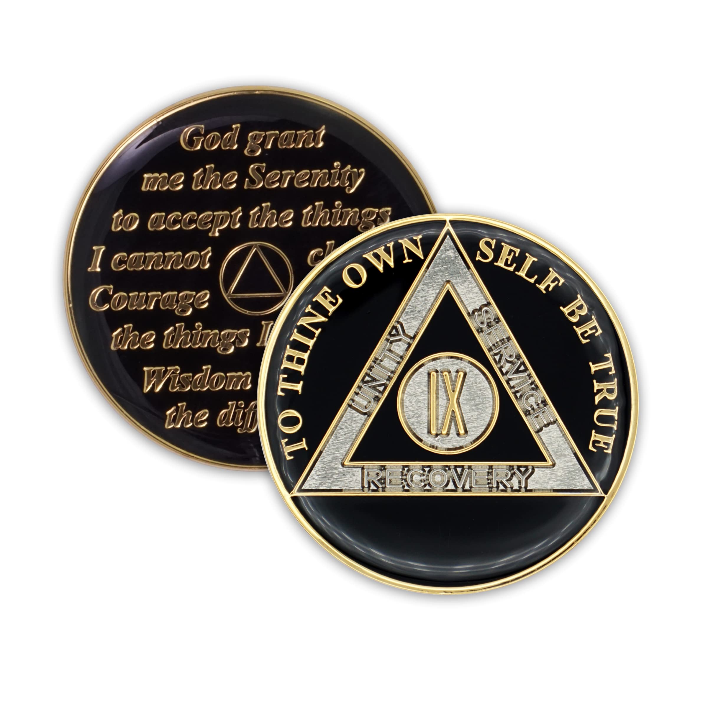 9 Year Sobriety Coin - Triplate AA Chip Recovery Anniversary Token (Black) | Celebrate Sobriety Milestones & 12-Step Program Achievements