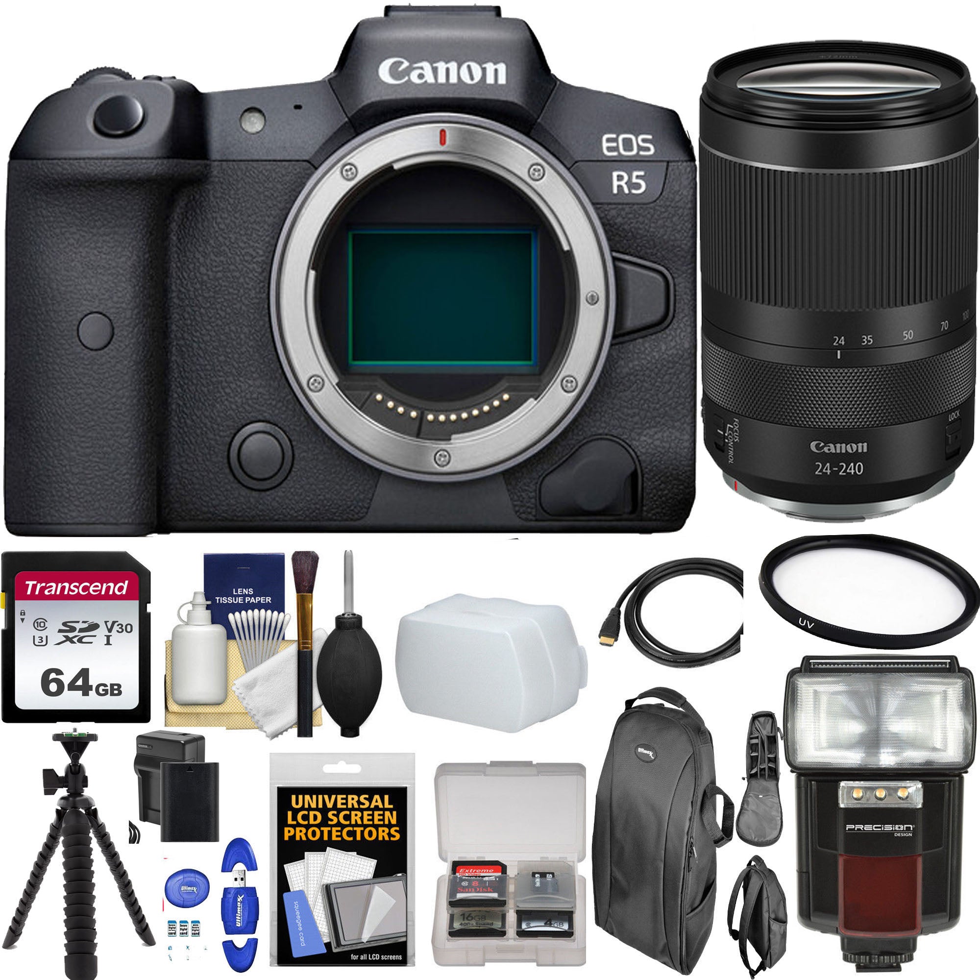 Canon EOS R5 Full Frame Mirrorless Camera with RF 24-240mm f/4-6.3 IS USM Lens | 64GB Memory Card & Accessories Kit | Professional Photography, Vlogging & Travel Shooting