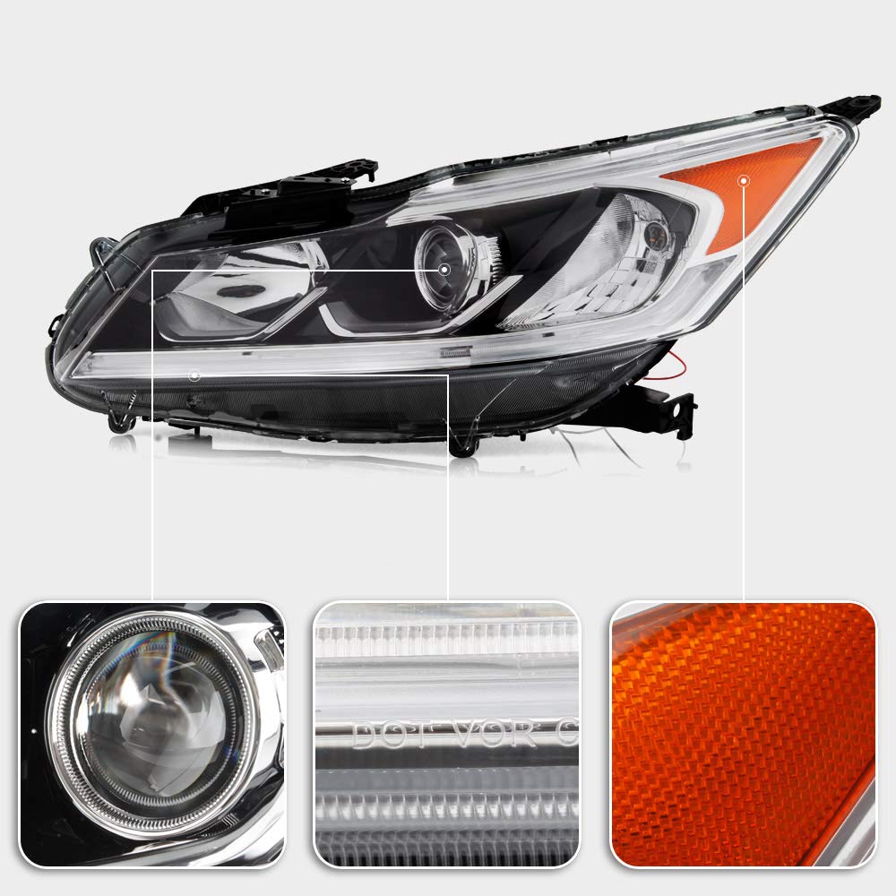 ACANII LED Projector Headlights Assembly Set for 2016-2017 Honda Accord EX/EX-L/Sport - DRL Headlamps Pair (Driver & Passenger Side) - Upgrade Your Ride with Bright, Energy-Efficient Lighting for Night Driving and Enhanced Visibility