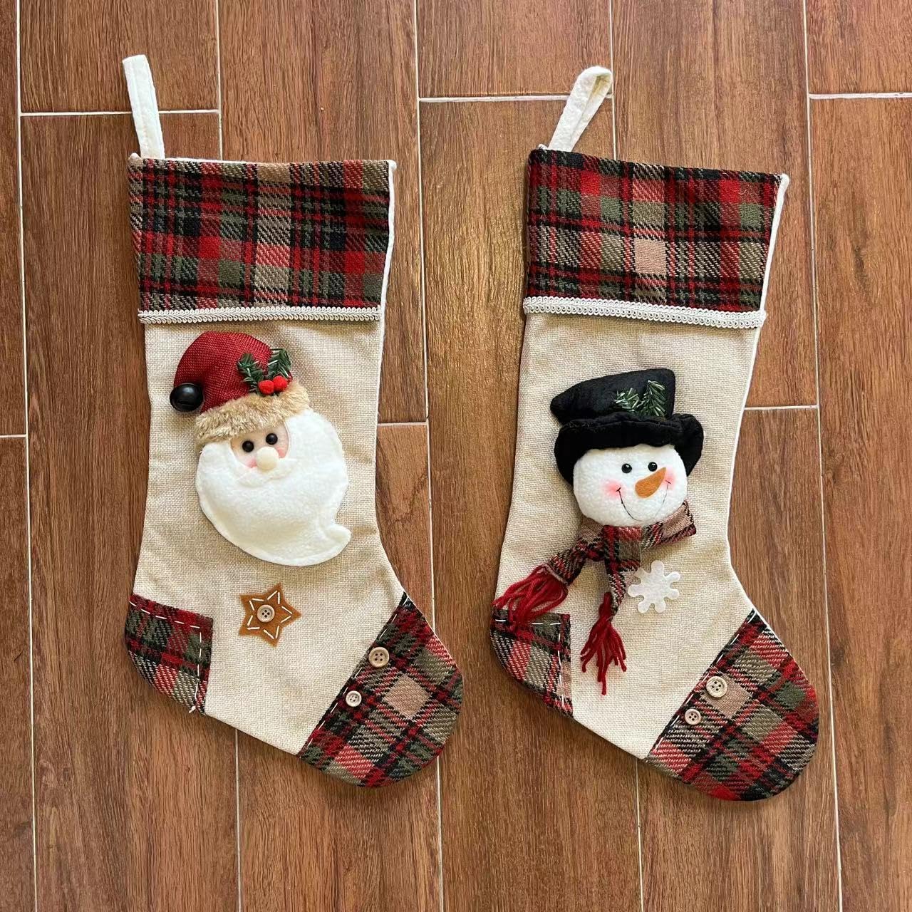 20-Inch Santa & Snowman Christmas Stockings Set of 2 - Personalized Plush Xmas Decor for Fireplace, Gift Exchange & Holiday Home Decor