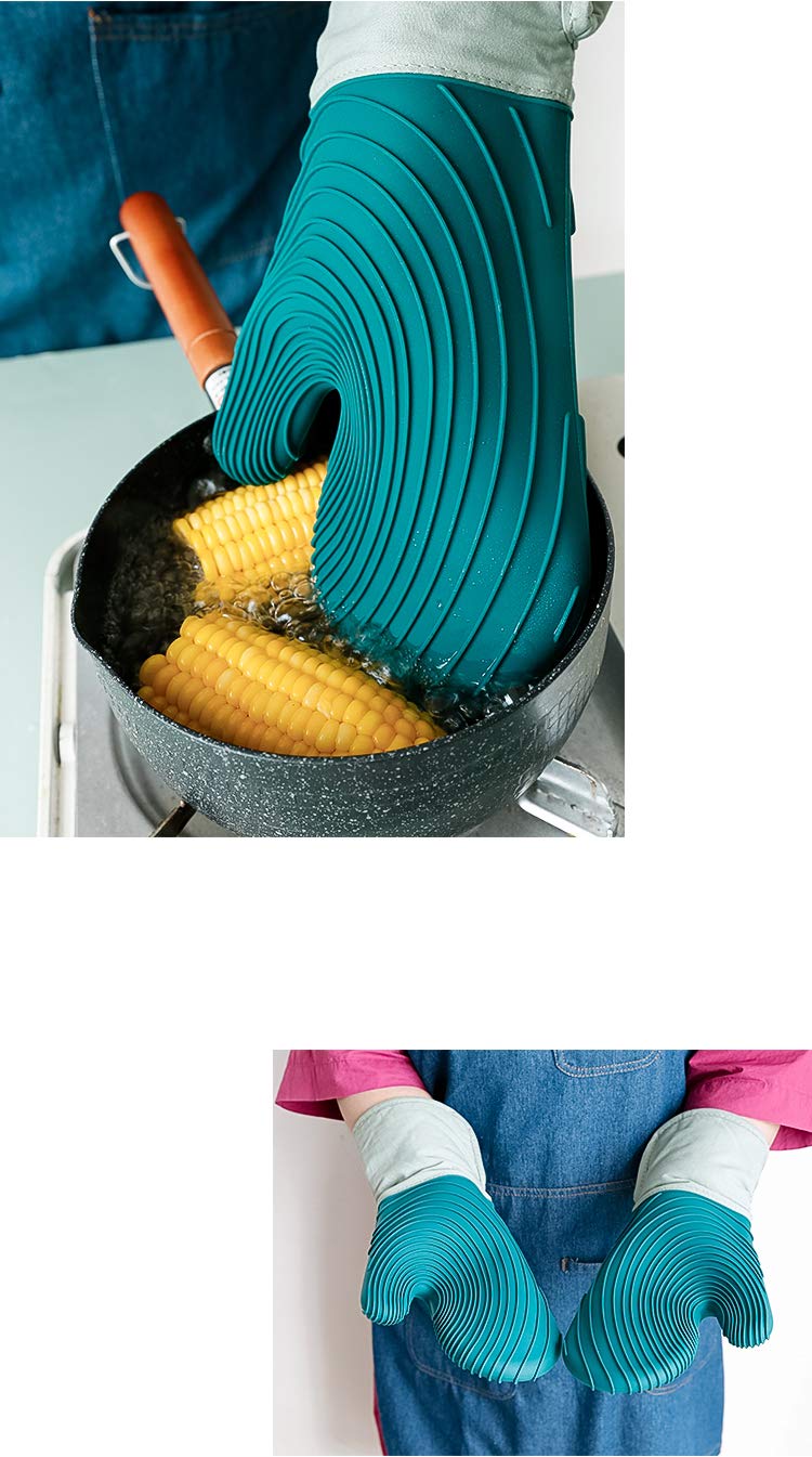 Heat Resistant Silicone Oven Gloves - Anti-Scalding Microwave & Baking Mitts for Kitchen, BBQ, Grilling (Lake Blue) - Perfect for Baking, Cooking & Food Handling