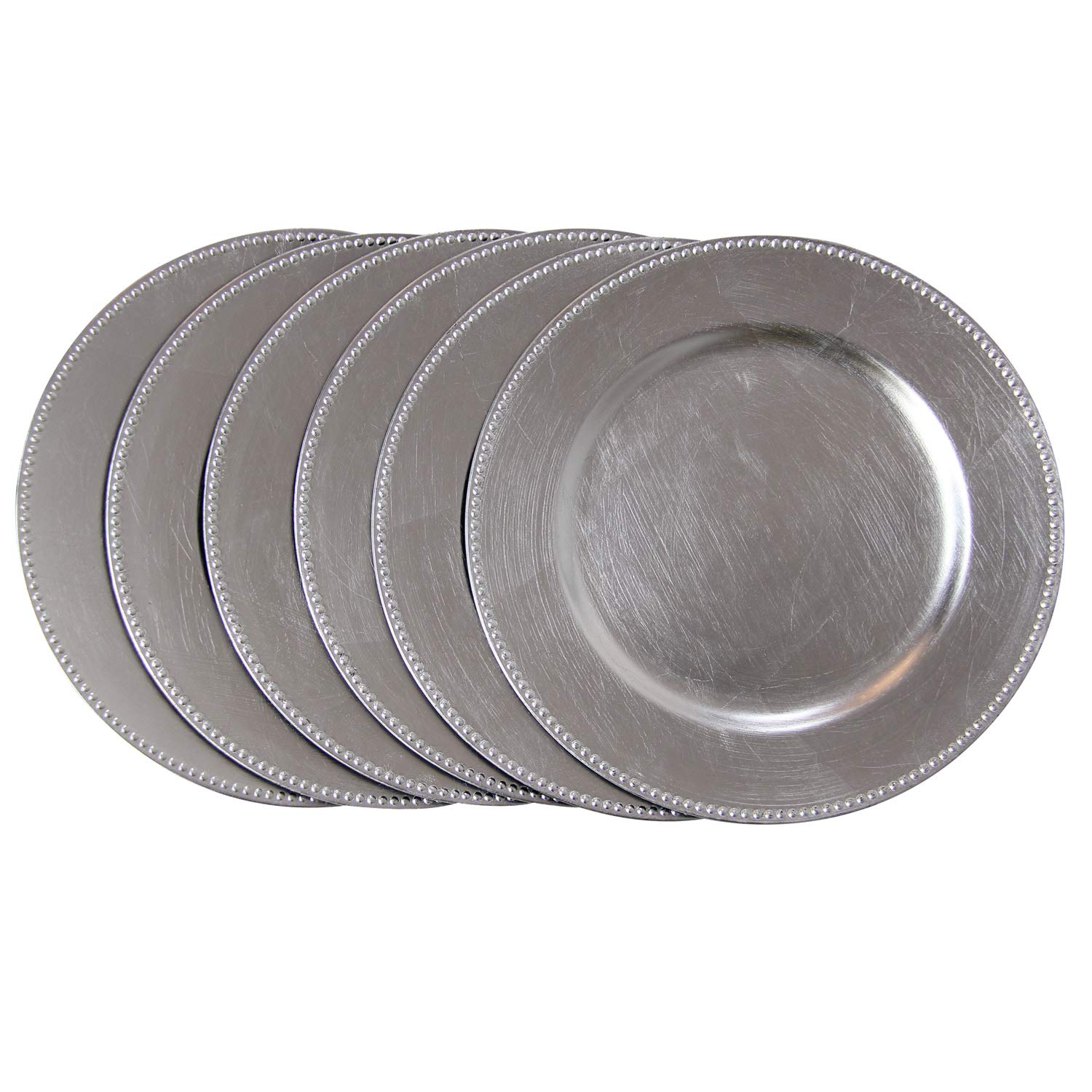 Silver Plastic Beaded Charger Plates - 12 Pack 13 Inch Round Metallic Wedding Dinner Plates for Party Decorations & Formal Events - Elegant Table Setting for Weddings, Anniversaries, Banquets