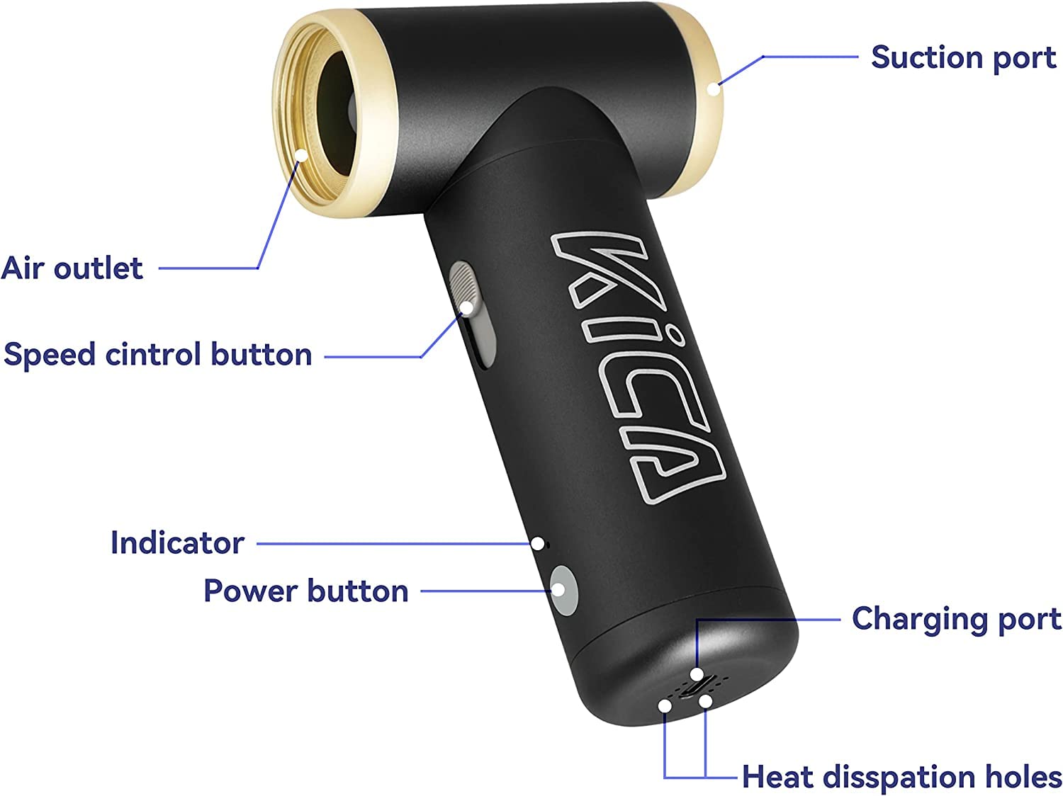KiCA JetFan 2 Electric Air Blower - Rechargeable Air Duster for Computer, Keyboard, Car, Camera Lens Cleaning | Fast Charging | Hair Drying & Air Inflation Tool | Black | Perfect for Home, Office & Workshop Use