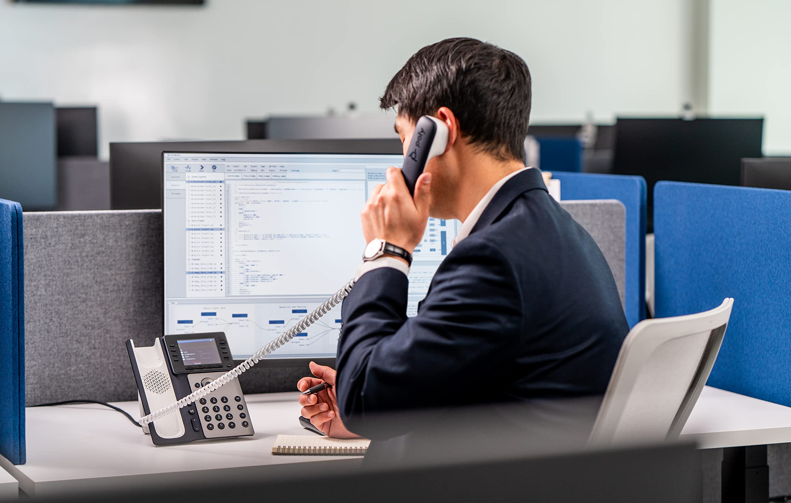 Poly Edge E350 IP Desk Phone (Plantronics + Polycom) – Easy Setup with Wi-Fi – 8-Line Keys for 32 Lines – Bluetooth for Mobile & Headset – Ideal for Office, Call Center & Remote Work