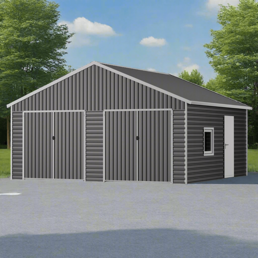 20x20 FT Heavy Duty Metal Building with Double Doors - Outdoor Storage Shed for Garden, Farm Equipment & Vehicle Shelter | Weather Resistant Steel Structure