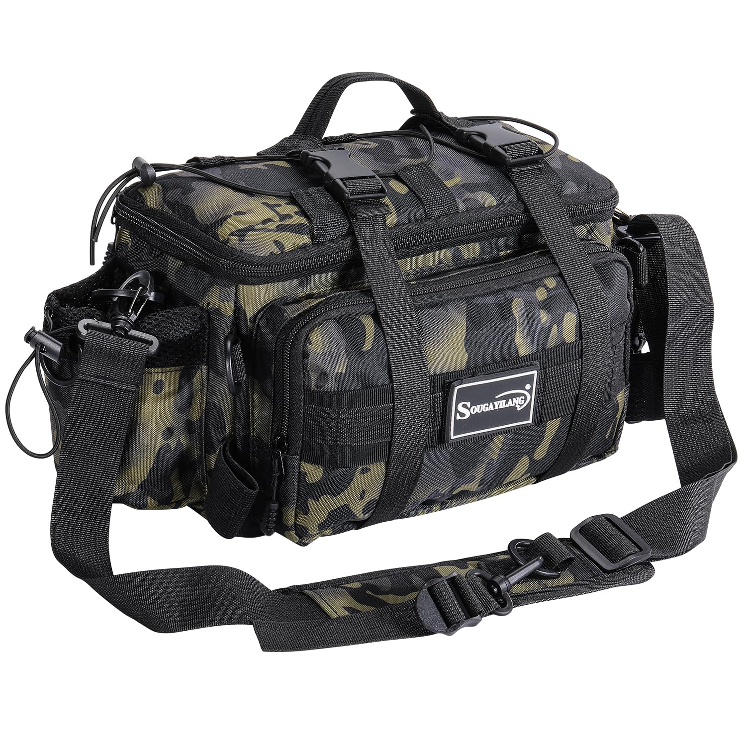 Sougayilang Fishing Tackle Storage Bag - Waterproof Padded Shoulder Strap Tackle Box Organizer for Saltwater & Freshwater Fishing Gear - Durable Green Fishing Accessories Bag - Perfect for Boat, Shore & Kayak Fishing Trips