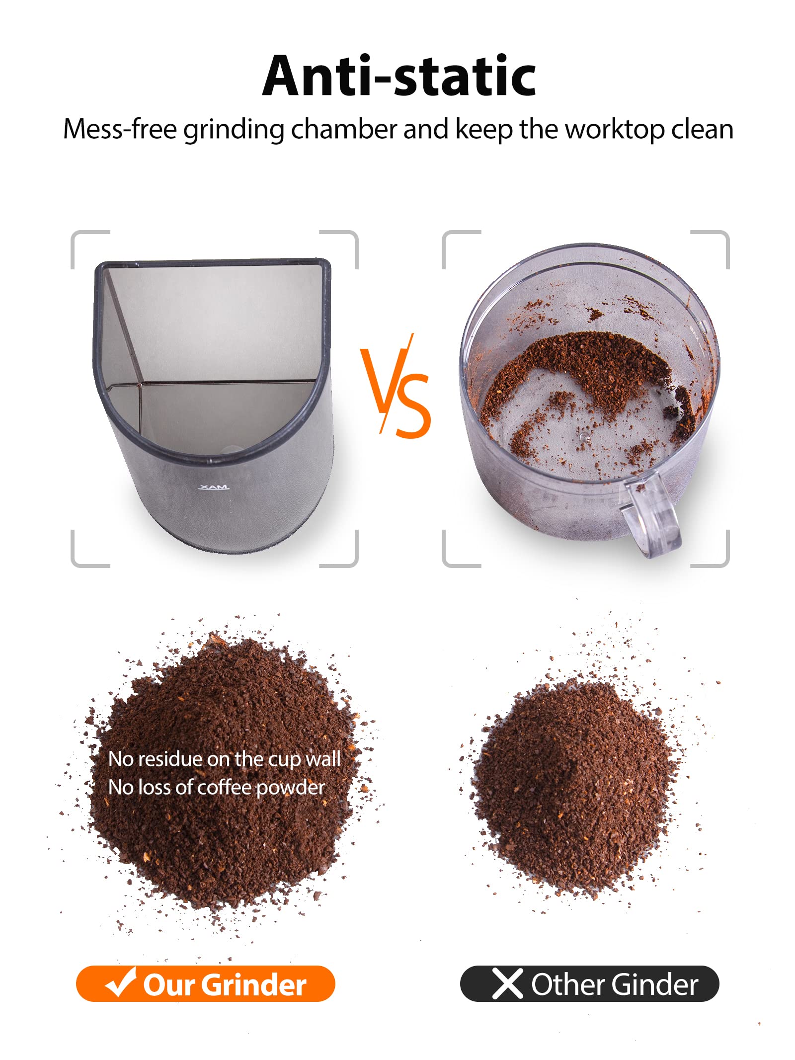 Aromaster Electric Conical Burr Coffee Grinder with 48 Grind Settings, Adjustable 40-Second Timer, Stainless Steel & Anti-Static Design - Perfect for Espresso, French Press, and Home Brewing (Silver)