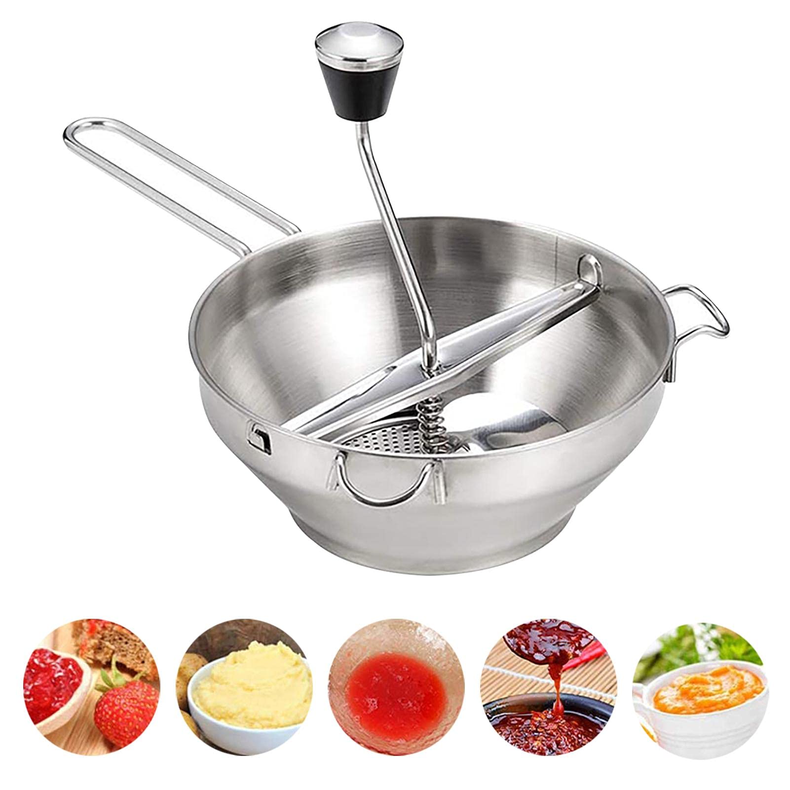Premium Stainless Steel Food Mill with 3 Interchangeable Discs - Manual Puree Maker for Tomato Sauce, Applesauce, Jam & Baby Food - Durable Rotary Food Grinder for Home Kitchen & Canning