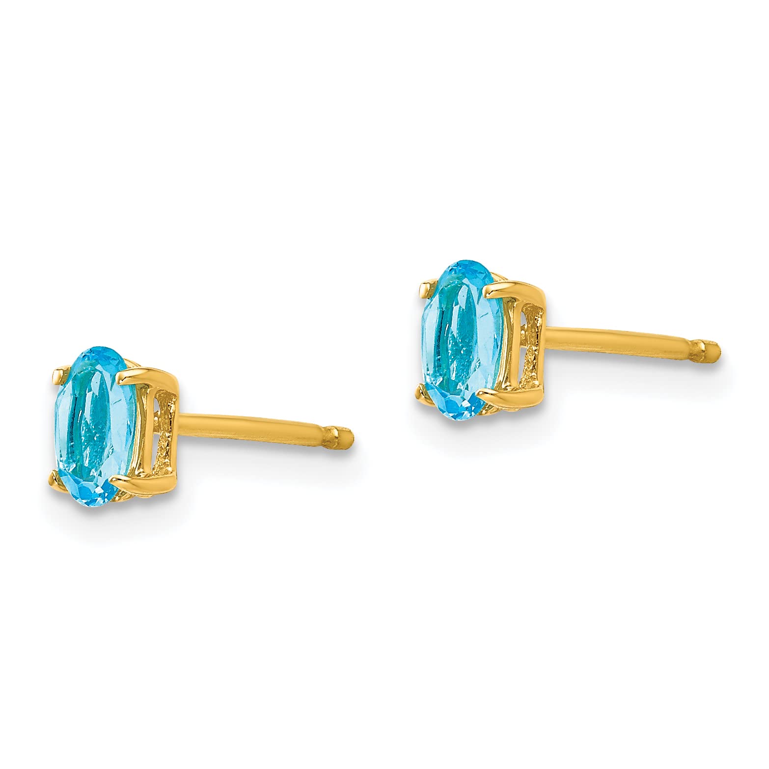 14K Yellow Gold Oval Blue Topaz Earrings for Women - 5x3mm Dainty Stud Earrings - Perfect for Everyday Wear, Gift Giving & Special Occasions