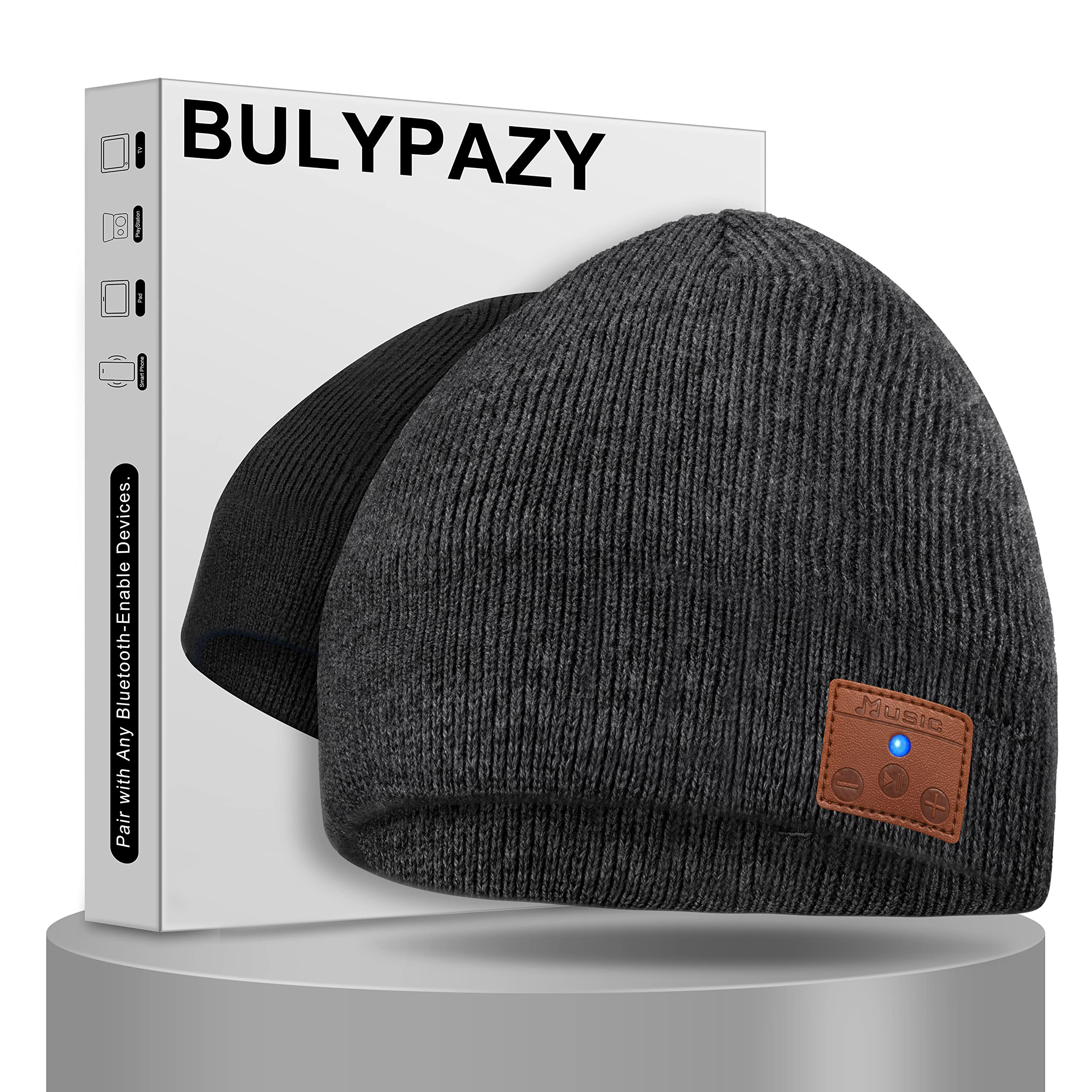 BULYPAZY Bluetooth Beanie Hat for Men & Women - Wireless Knit Winter Cap with Built-in Headphones, 24H Playtime, Perfect Tech Gift for Birthday/Valentine's Day - Great for Skiing, Jogging & Outdoor Activities