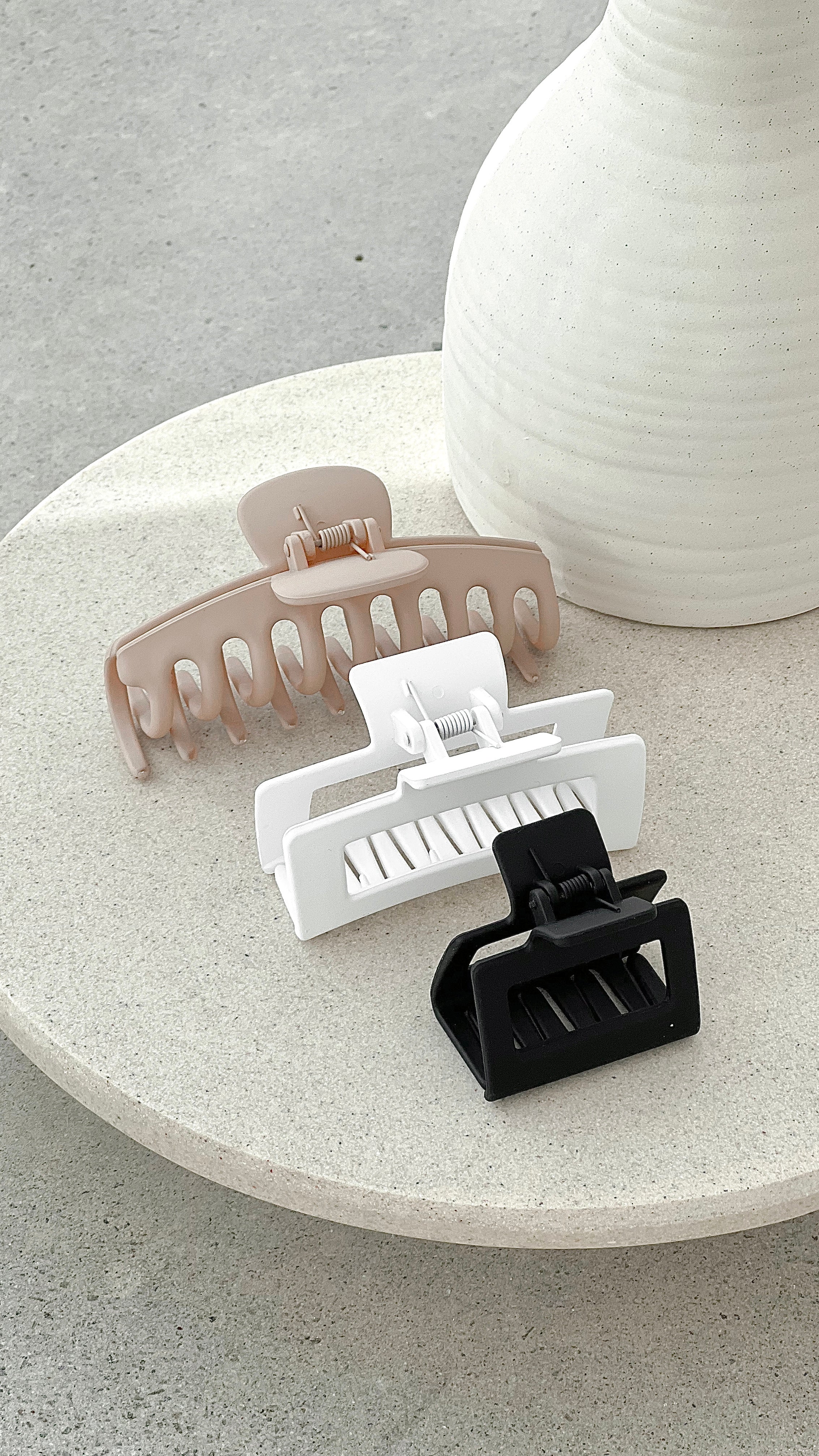 Larna 3 Pack Claw Clips for Women - Beige, Black & White Hair Clips - Perfect for Ponytails, Buns & Updos - Non-Slip Grip for All Hair Types