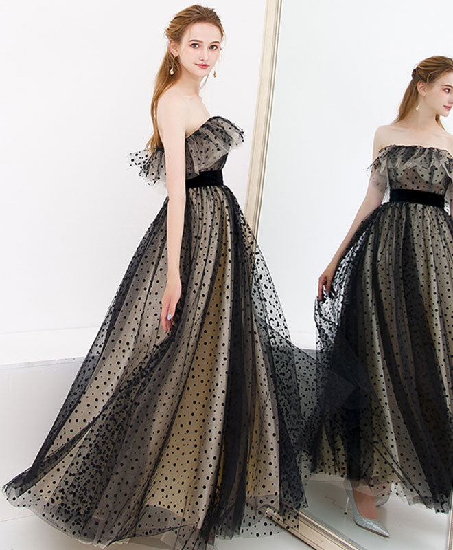 Elegant Black Tulle Long Prom Dress & Evening Gown for Women - Perfect for Formal Dances, Weddings, and Special Occasions