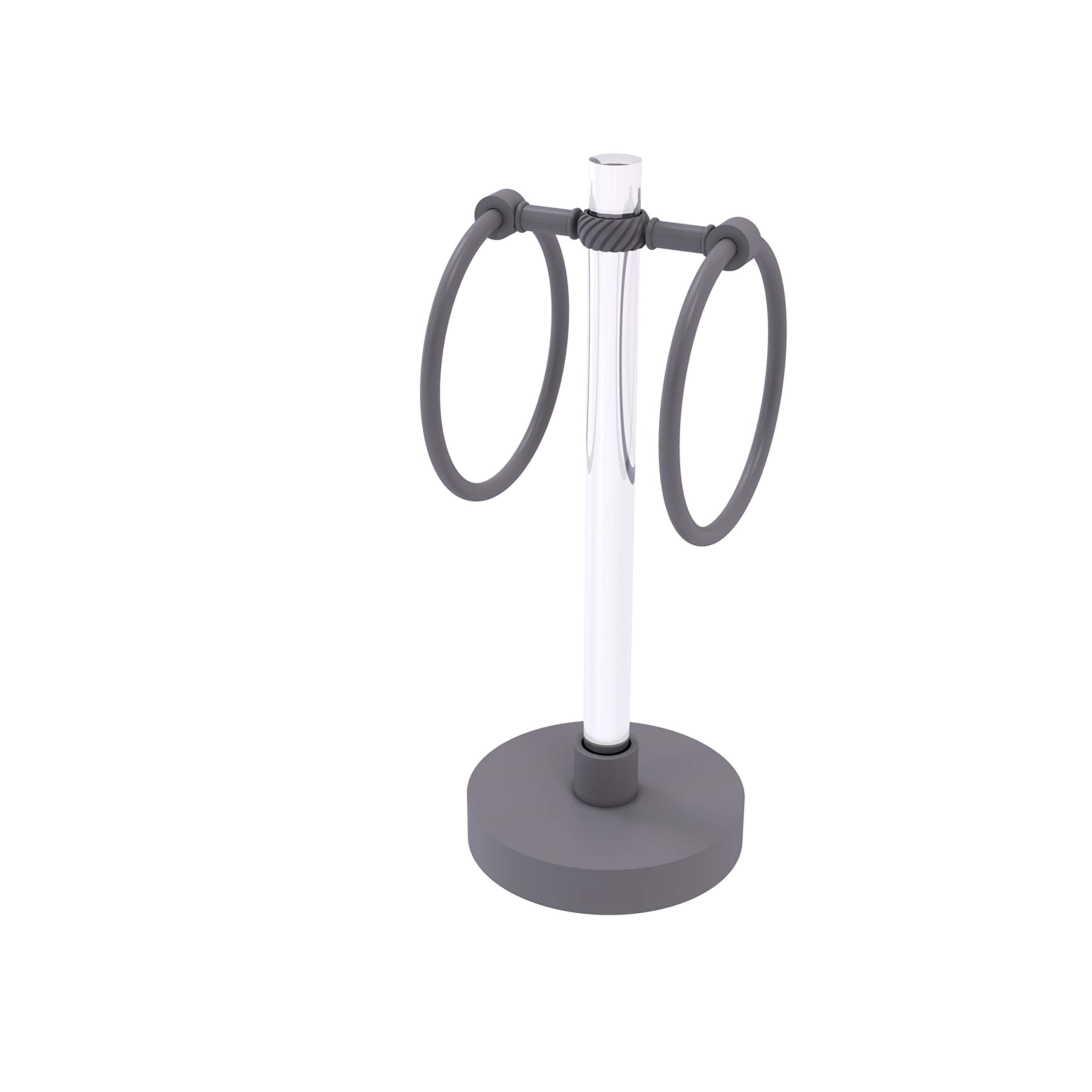 Allied Brass CV-GTRST-10 Clearview Collection Vanity Top Ring with Twisted Accents Guest Towel Holder, Matte Gray - Perfect for Bathroom Decor & Guest Towel Organization