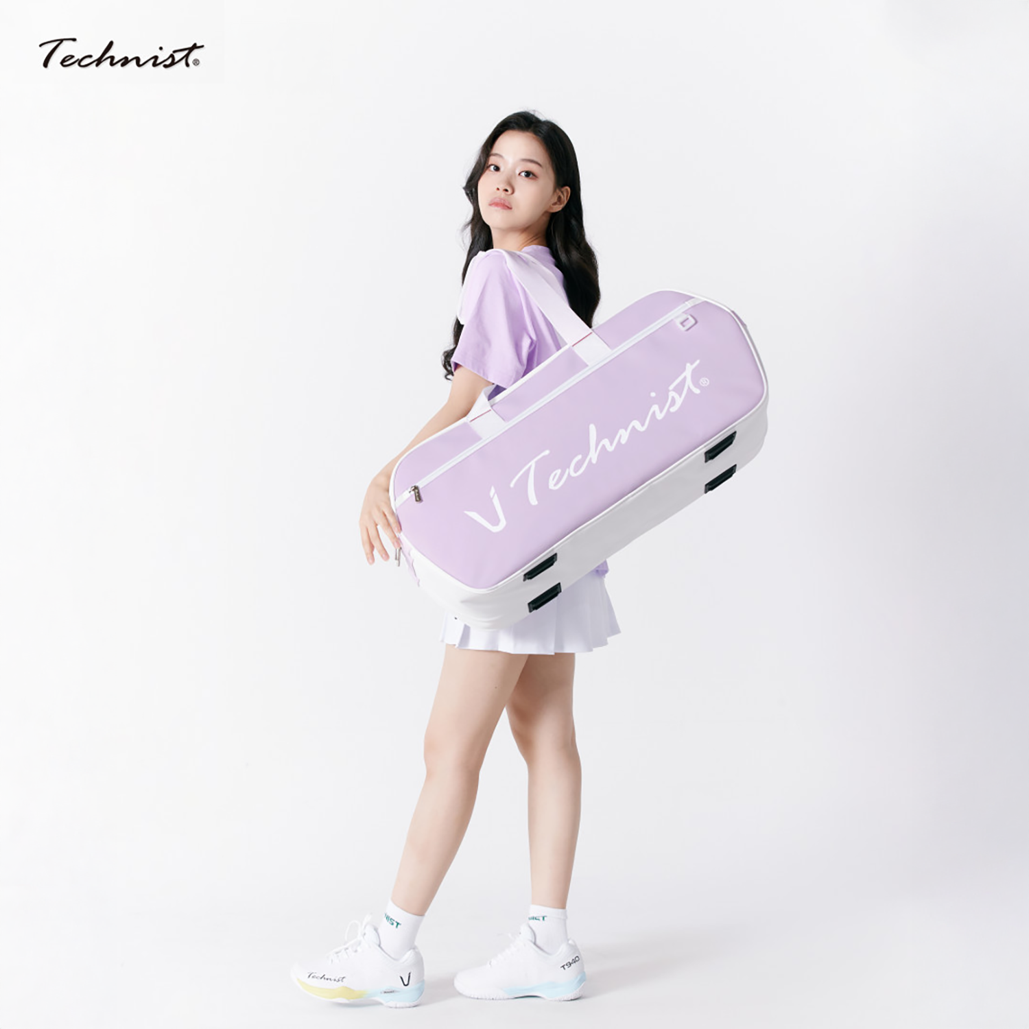 Technist TNB54120 Tennis Racket Bag - Durable & Lightweight for Tennis, Badminton, Squash - Perfect for Sports, Travel & Gym (White/Lavender)