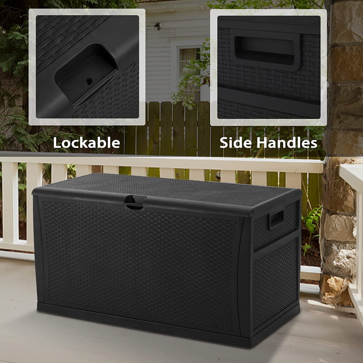 120 Gallon Outdoor Storage Deck Box - Weatherproof Resin Container for Patio, Garden & Deck - Black - Perfect for Storing Cushions, Pool Toys & Outdoor Gear