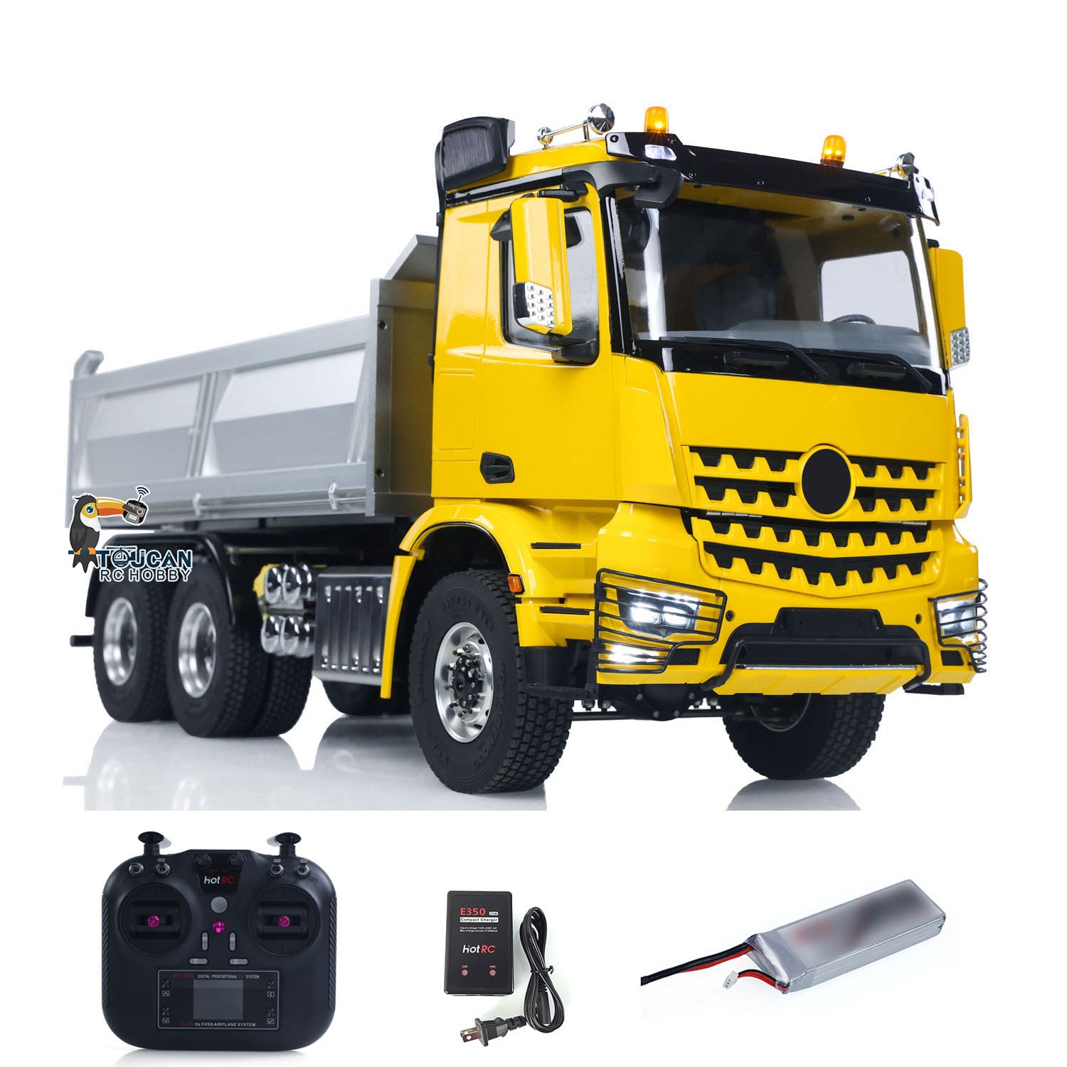 1/14 Scale RC Hydraulic Dumper Truck - 2 Speed Remote Control Tipper Car with Metal Chassis, Light & Sound Effects, No Lock Differential (3348 Model) - Perfect for Construction Site Play, Off-Road Racing and Collector's Display