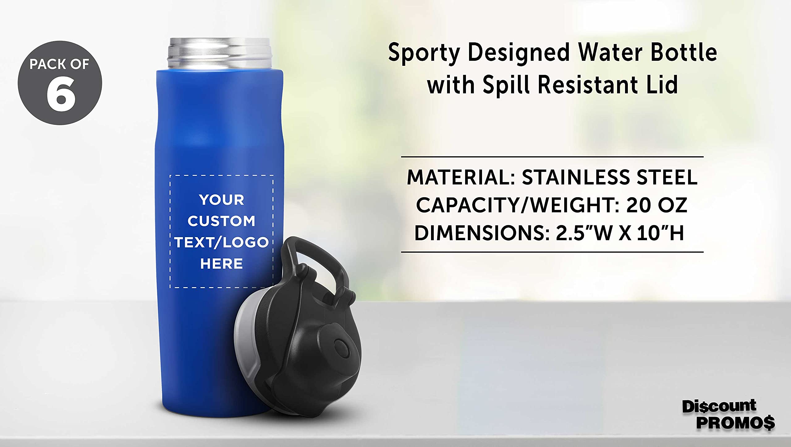 Custom 20oz Juno Water Bottles with Flip Lid - Set of 6 Reusable Personalized Bottles for Gym, Hiking, Cycling & School - Bulk Pack (Blue) | Perfect for Sports, Outdoor Activities & Daily Hydration