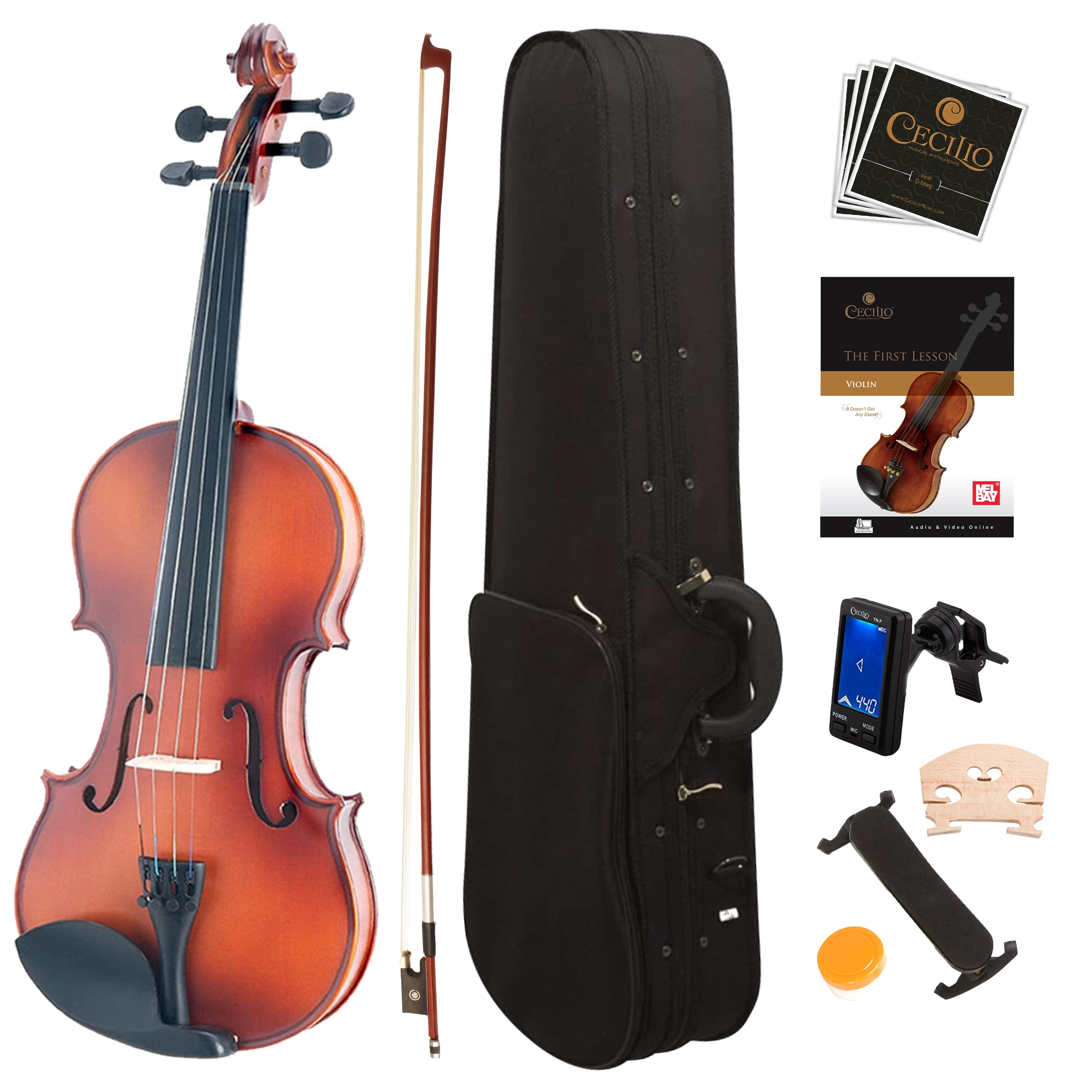 Mendini by Cecilio MV300 1/4 Size Satin Antique Violin Kit for Kids & Adults - Beginner & Student Violin with Case, Bow, Extra Strings, Tuner & Lesson Book - Perfect for Music Lessons, Practice & Performances - Stringed Musical Instrument