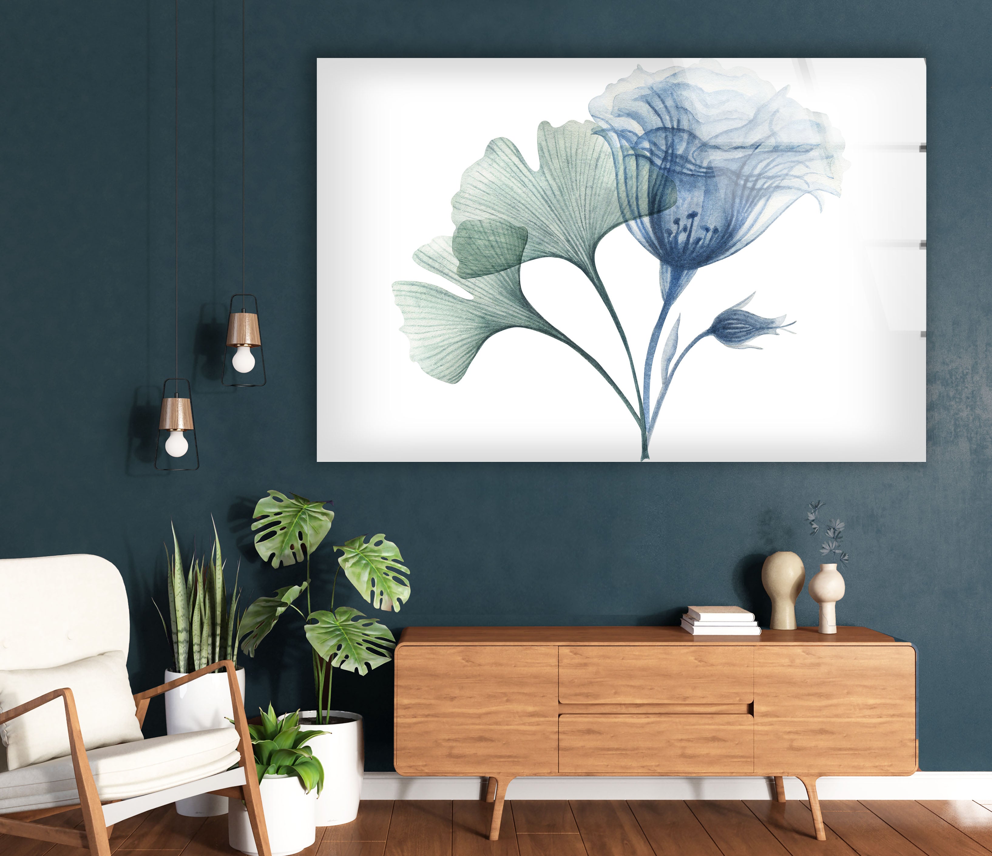 Blue Bloom Wall Art - Elegant Floral Glass Print for Modern Home Decor | Perfect for Living Room, Bedroom & Office Wall Decoration