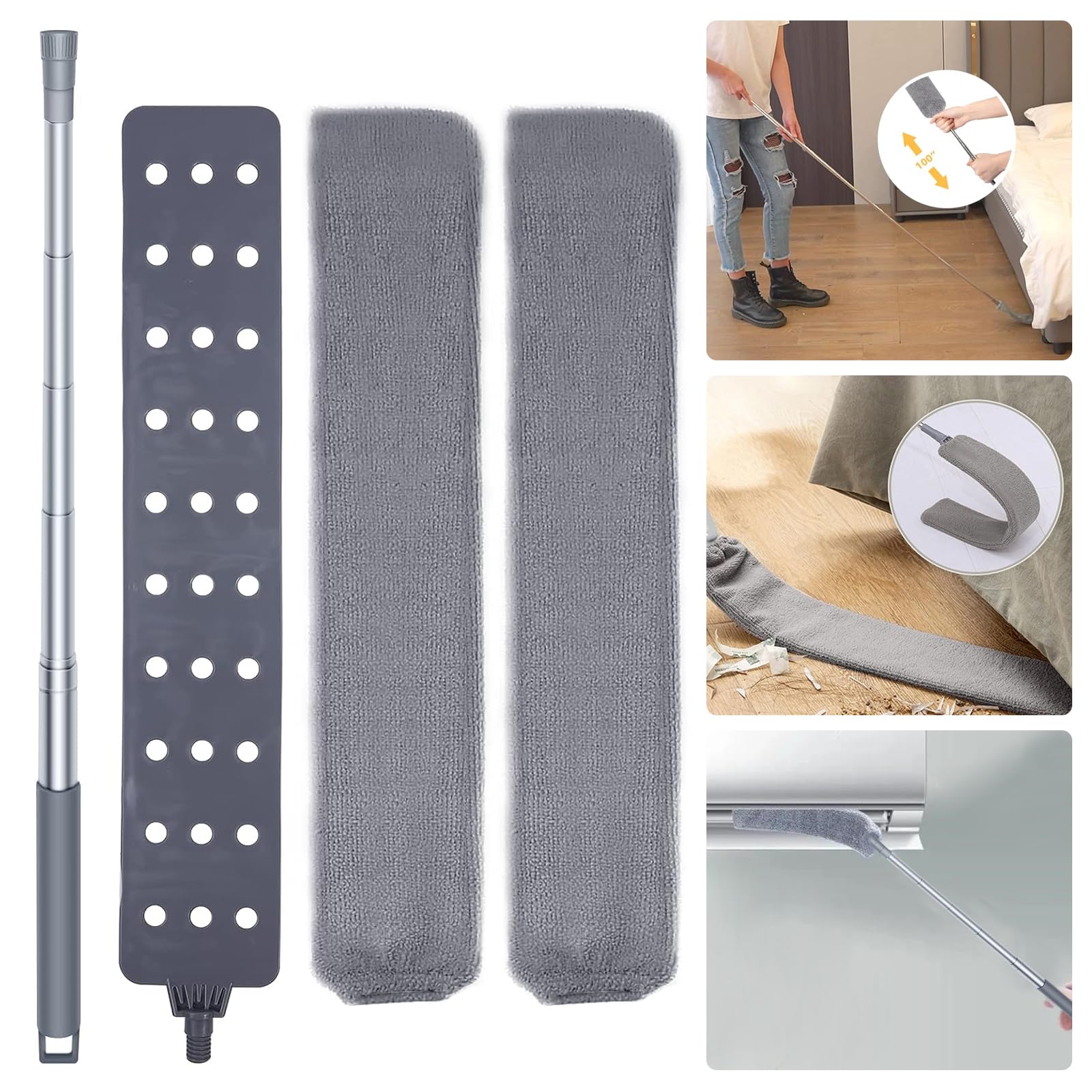 Retractable Gap Dust Cleaner - Microfiber Duster for Fridge, Appliances & Home Cleaning (55.2in, Grey) - Perfect for Kitchen, Bedroom & Tight Spaces