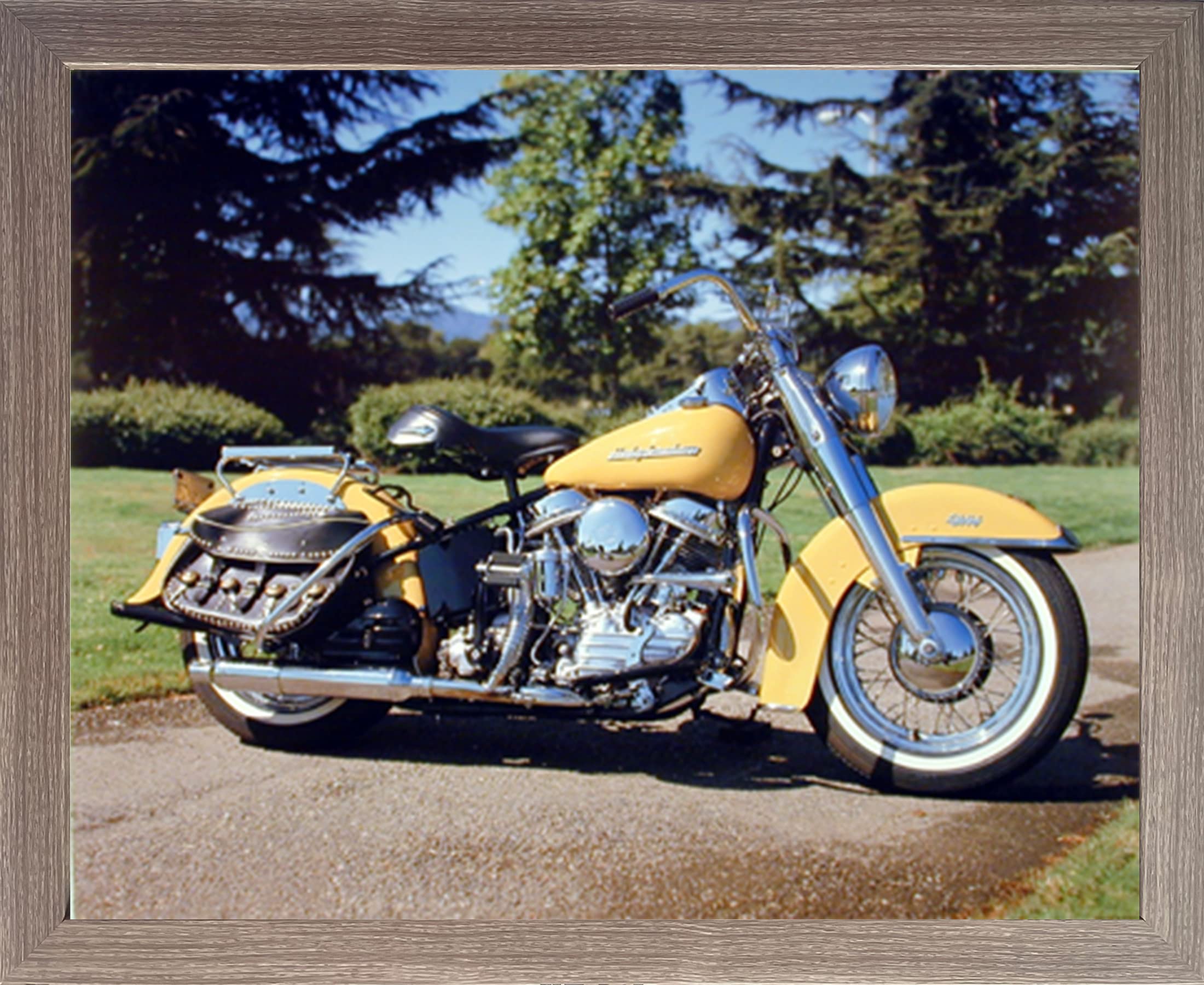 Vintage 1954 Panhead Harley Davidson Motorcycle Framed Wall Art - Rustic Barnwood Print (19x23) - Perfect for Man Cave, Garage Decor & Biker Gifts