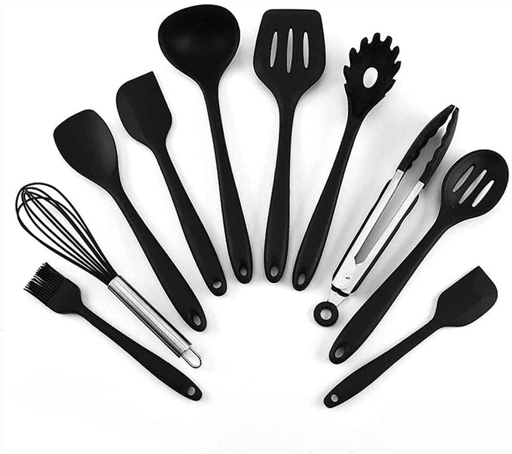 Premium 15-Piece Silicone Kitchen Utensil Set - Nonstick Cooking Tools with Heat-Resistant Spatula, Spoon & Turner - Safe for Nonstick Cookware - Ideal for Baking, Frying & Everyday Cooking (Black)